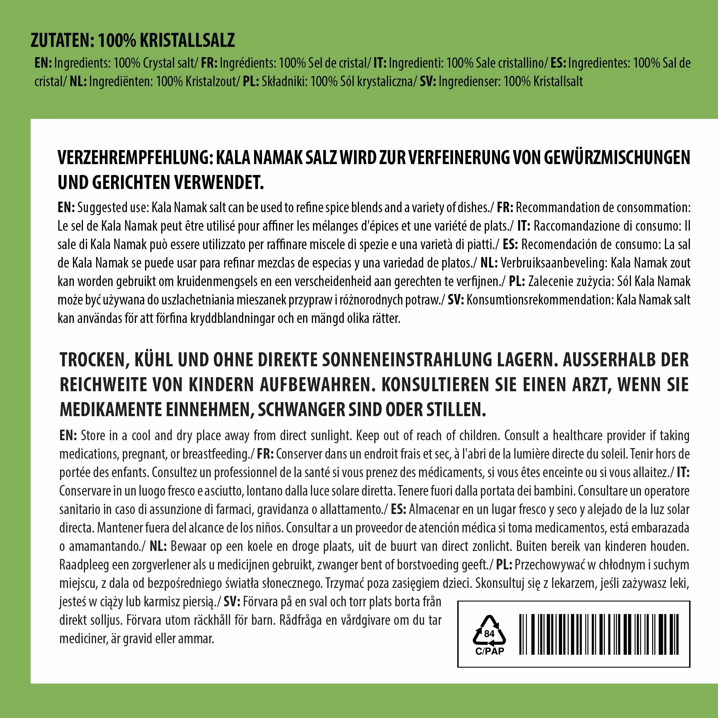 Alpi Nature Gruba Sól Kala Namak 500g, Naturalna Czarna Sól Kamienna Kala Namak Gruba