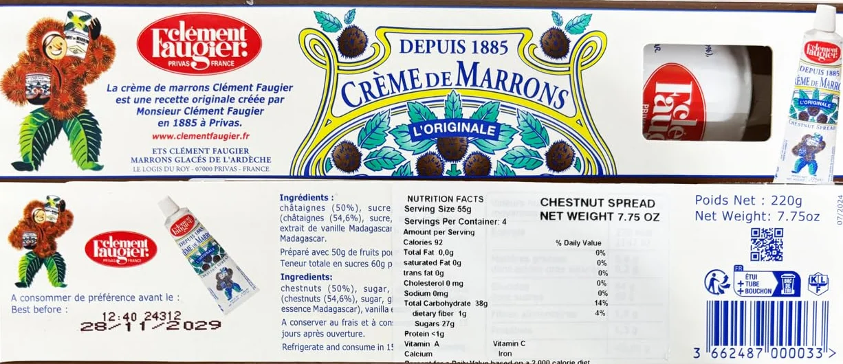 Clement Faugier, Crème de Marrons, Krem z Orzechów Laskowych z Ardèche, Tubka 220g