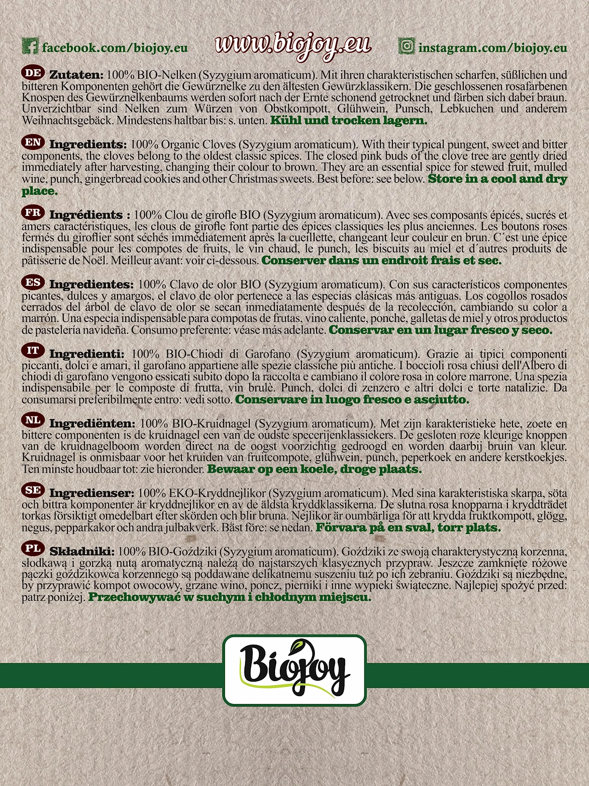 Biojoy BIO-Goździki całe delikatnie suszone 100 g