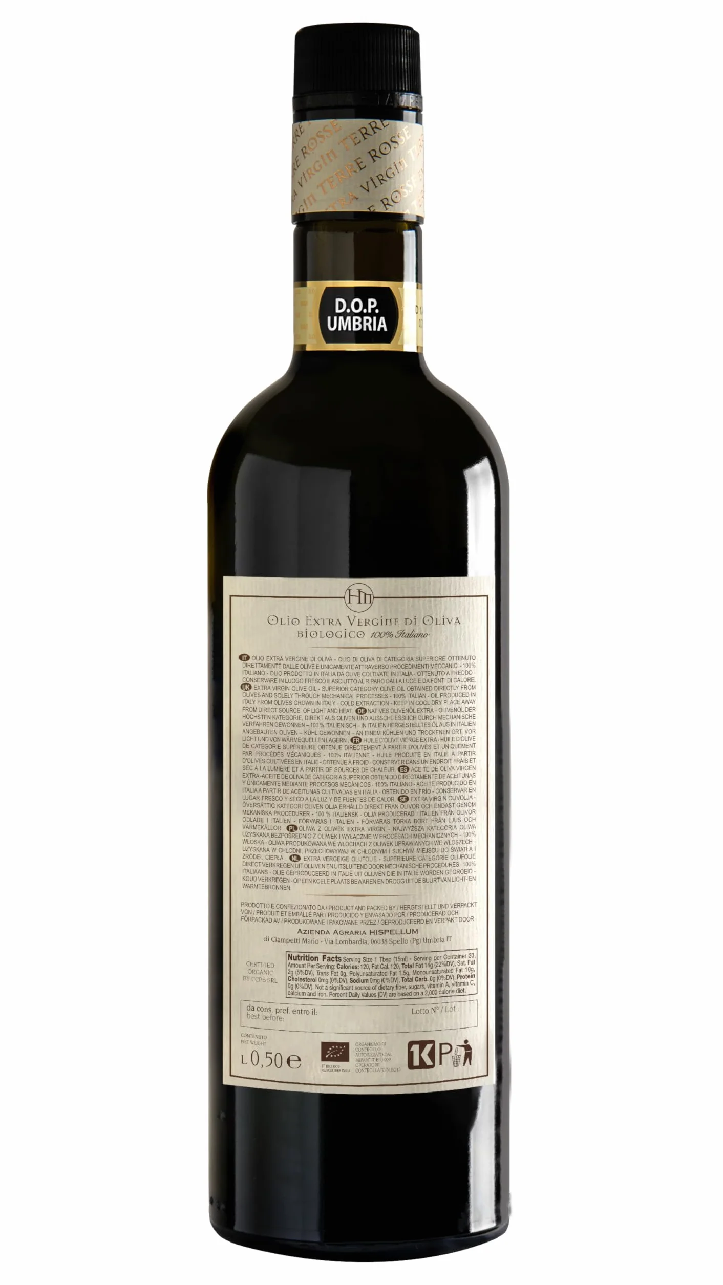 Terre Rosse - Włoska Organiczna Oliwa z Oliwek Extra Virgin Tłoczona na Zimno - Monokulturowa Moraiolo - Certyfikaty DOP Umbria i Kosher/P - Olive Harvest 2024 - Opakowanie 3 Butelki 500 ml