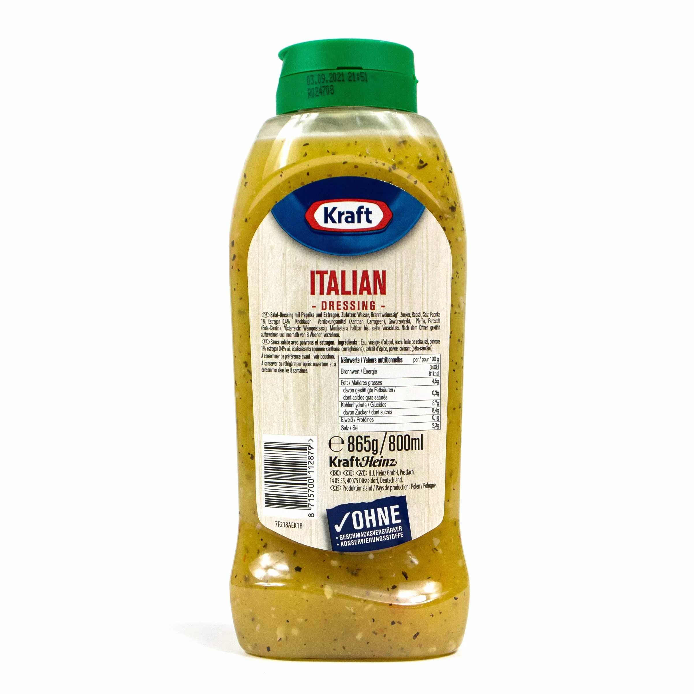 Kraft – sosy do sałatek włoski dressing w butelce 800 ml – Salatdressing Ssos do sałatek ozdobiony delikatnym estragonem