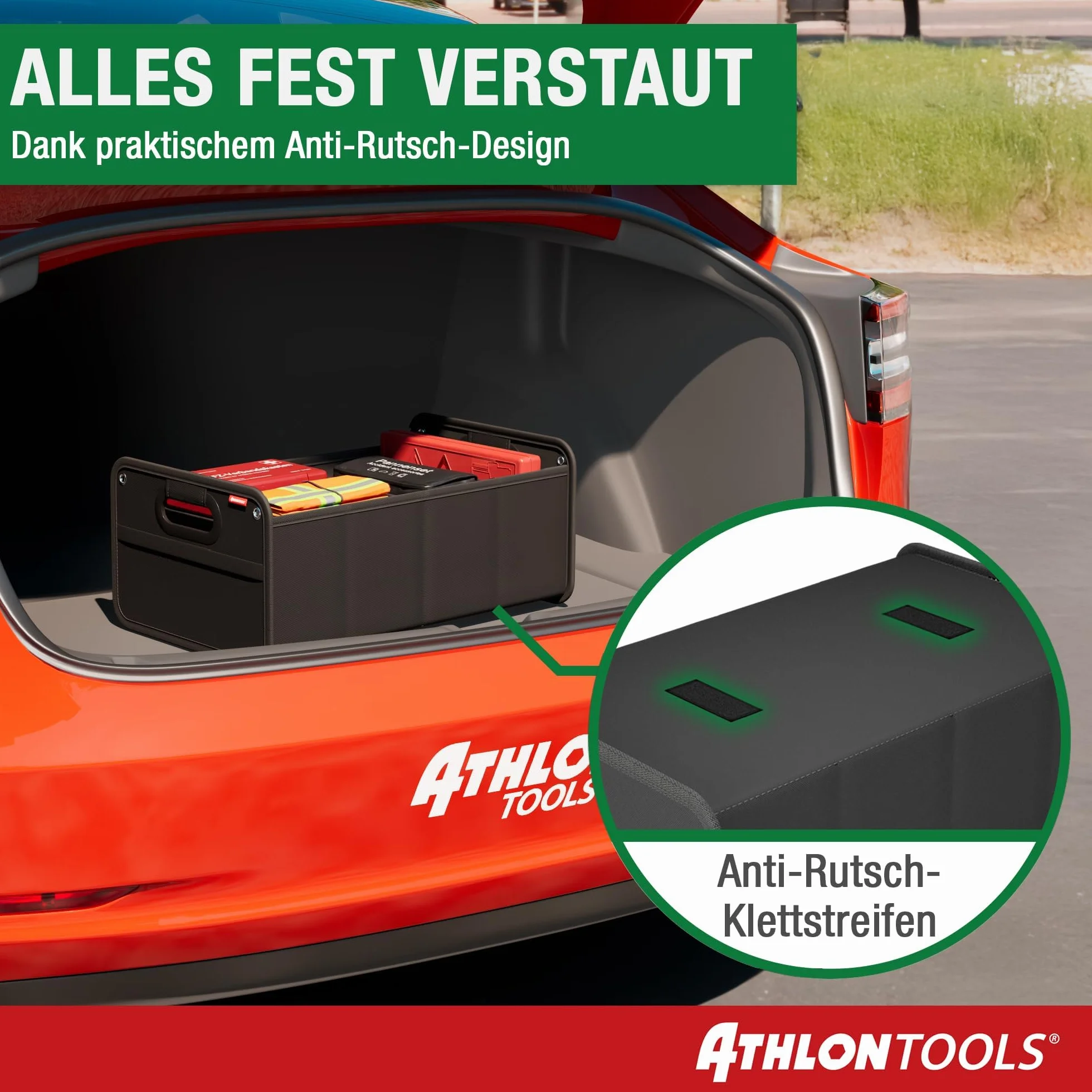 ATHLON TOOLS Składana torba do bagażnika, organizer do bagażnika, pojemnik samochodowy, wzmocniona i stabilna torba z antypoślizgowym zapięciem na rzep