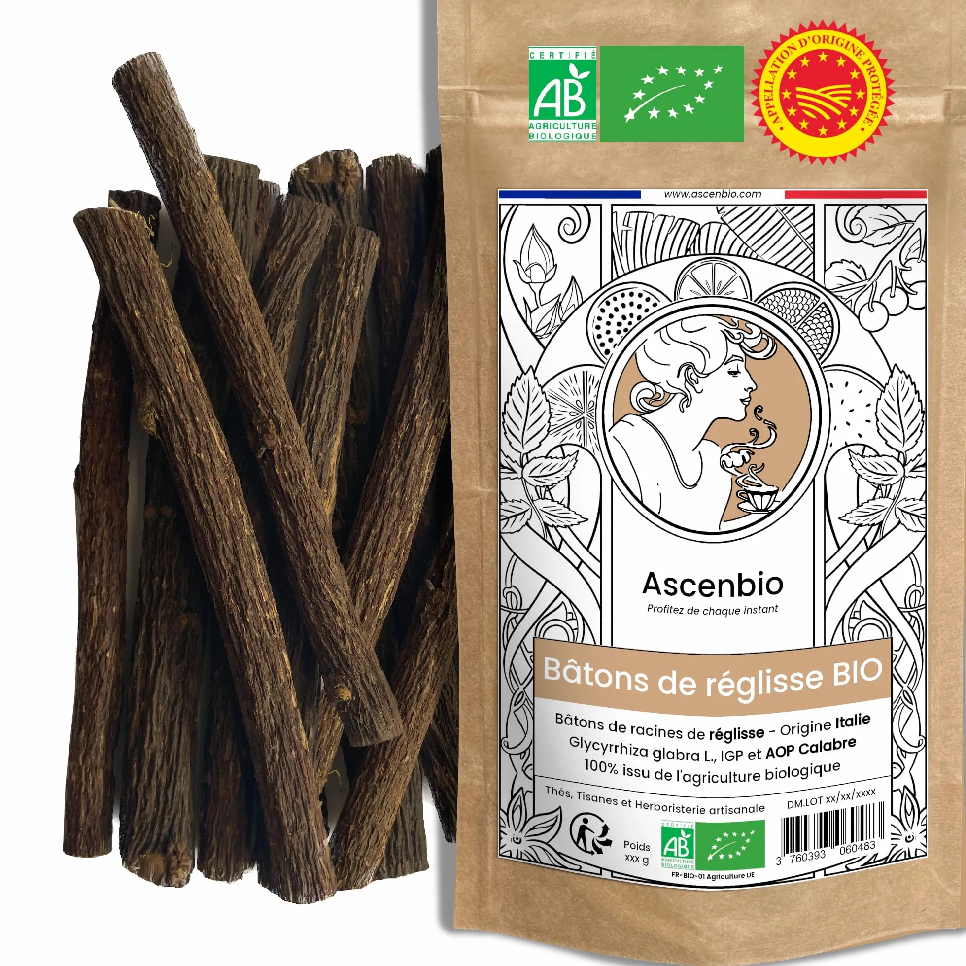 Ascenbio Organiczne patyczki z lukrecji 100 g pochodzenie Włochy ChOG