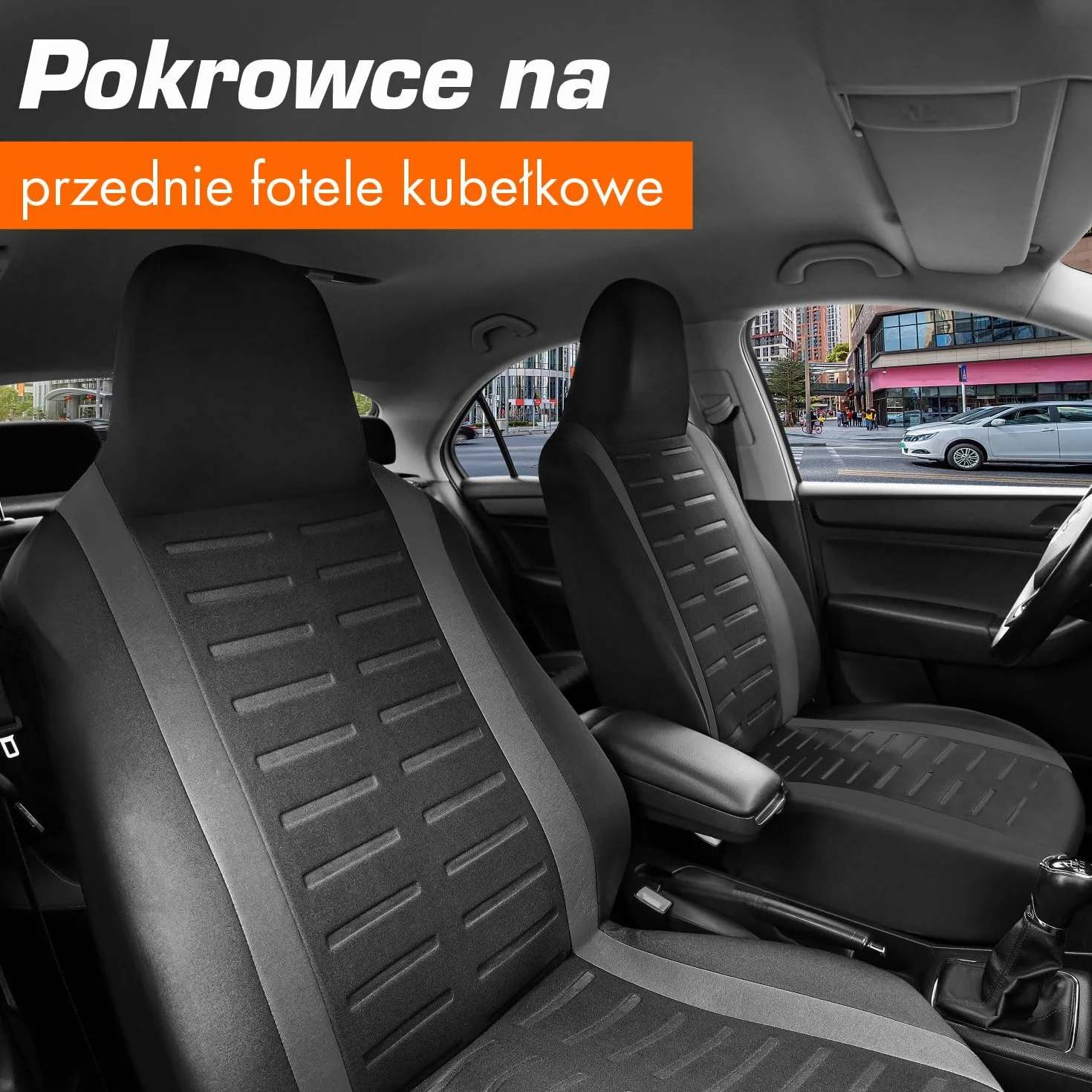 Upgrade4cars zestaw pokrowców na siedzenia samochodowe dla foteli pilota | Pokrowiec na przednie siedzenia w kolorze szarym | Pokrowce na siedzenia samochodowe uniwersalne z wbudowanym zagłówkiem |