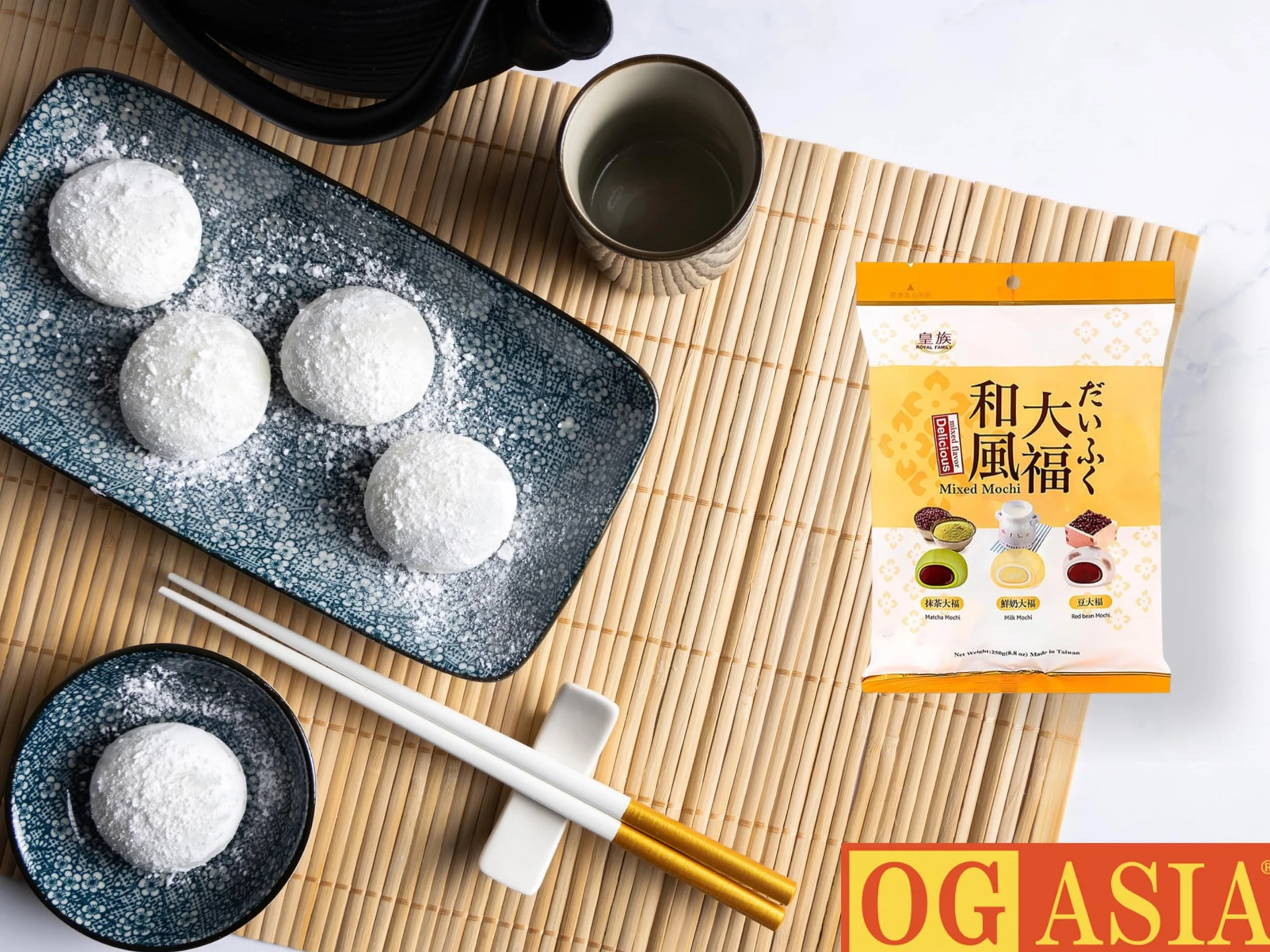 Delicious Pyszne Mini Mochi Mix – 3 rodzaje – mleko, matcha, czerwona fasola – japońskie słodkie potrawy – miękkie i lepkie ciasto ryżowe – OG ASIA – 250 g