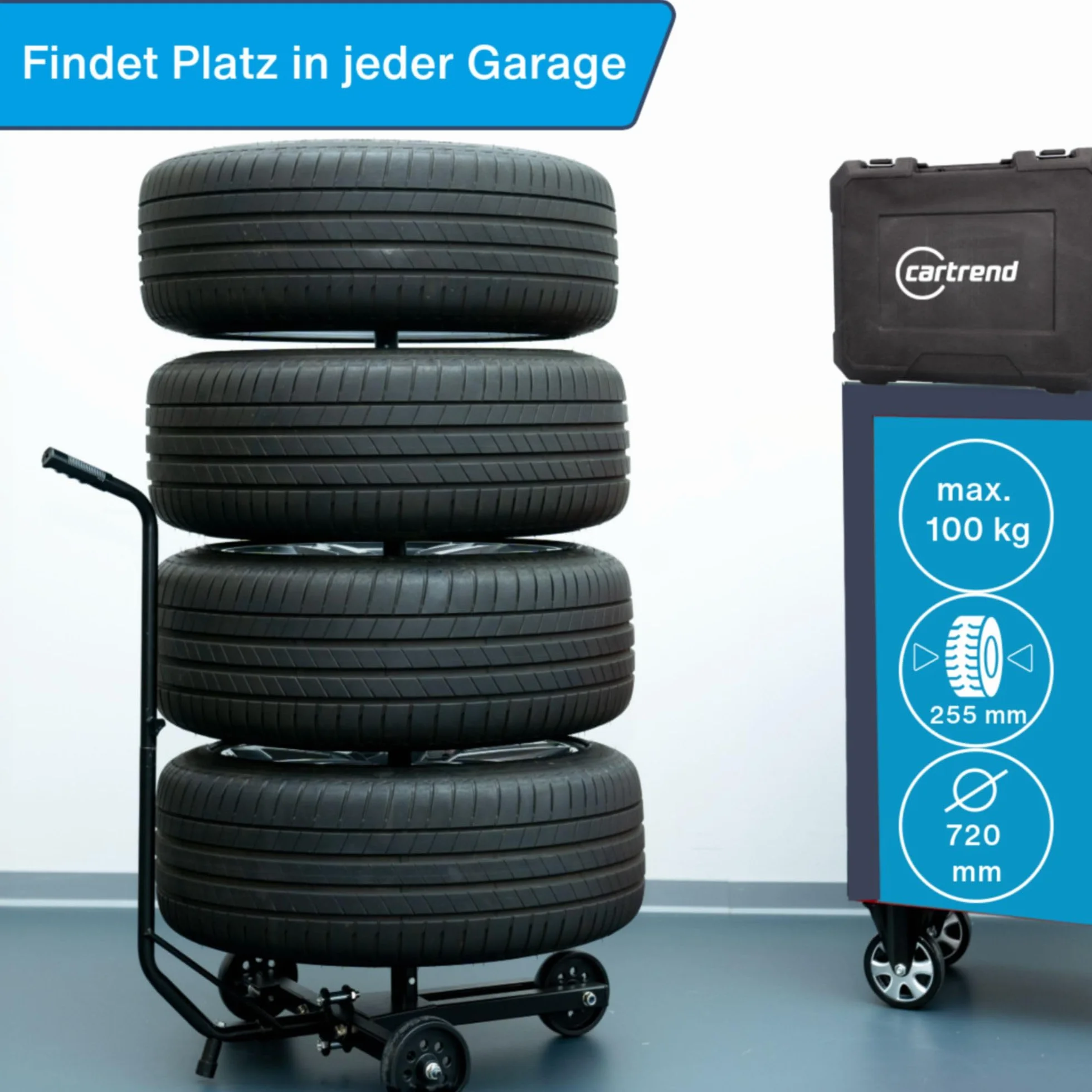Cartrend 10441 Wózek na Opony Samochodowe, Czarny, 64.5 x 23 x 19.5 cm