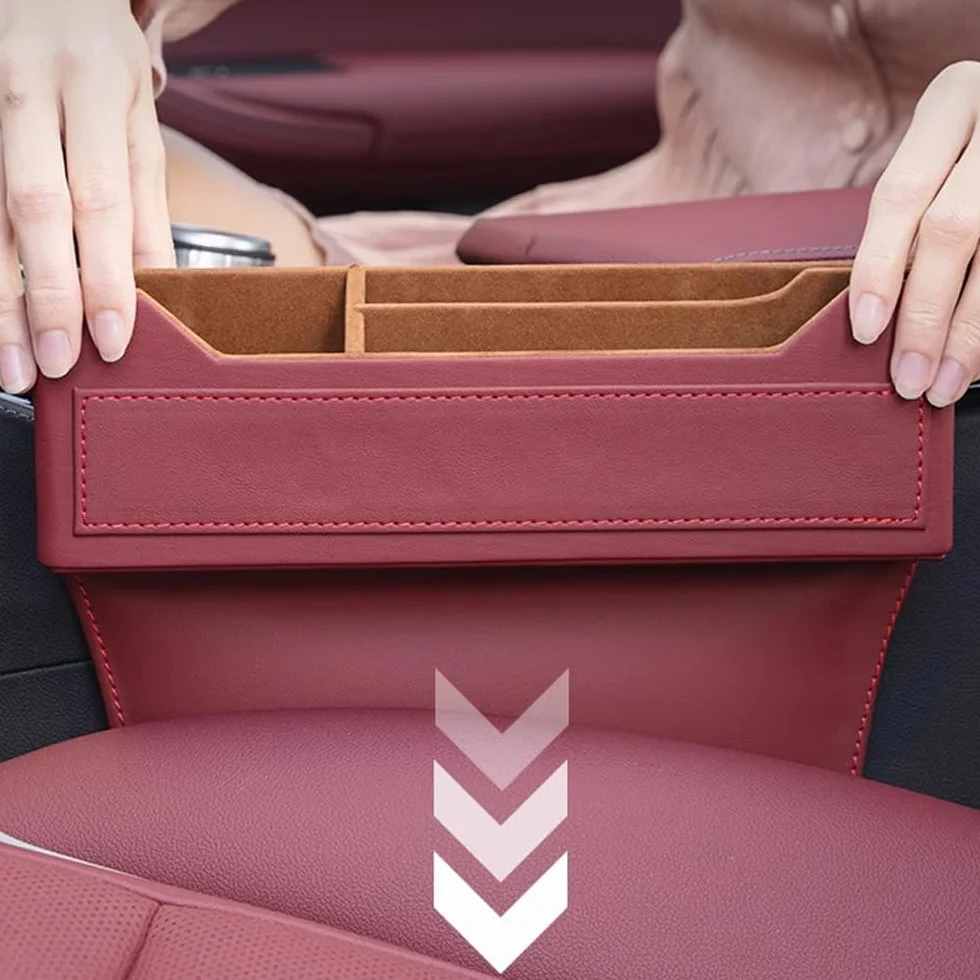 Organizer do wypełniania szczelin w siedzeniach sa Dla Hyundai Bayon/Elantra/i10/i20/i30/Ioniq 5/Ioniq 6/Kona, przednia kieszeń boczna konsoli z otworem do ładowania USB(C Brown)