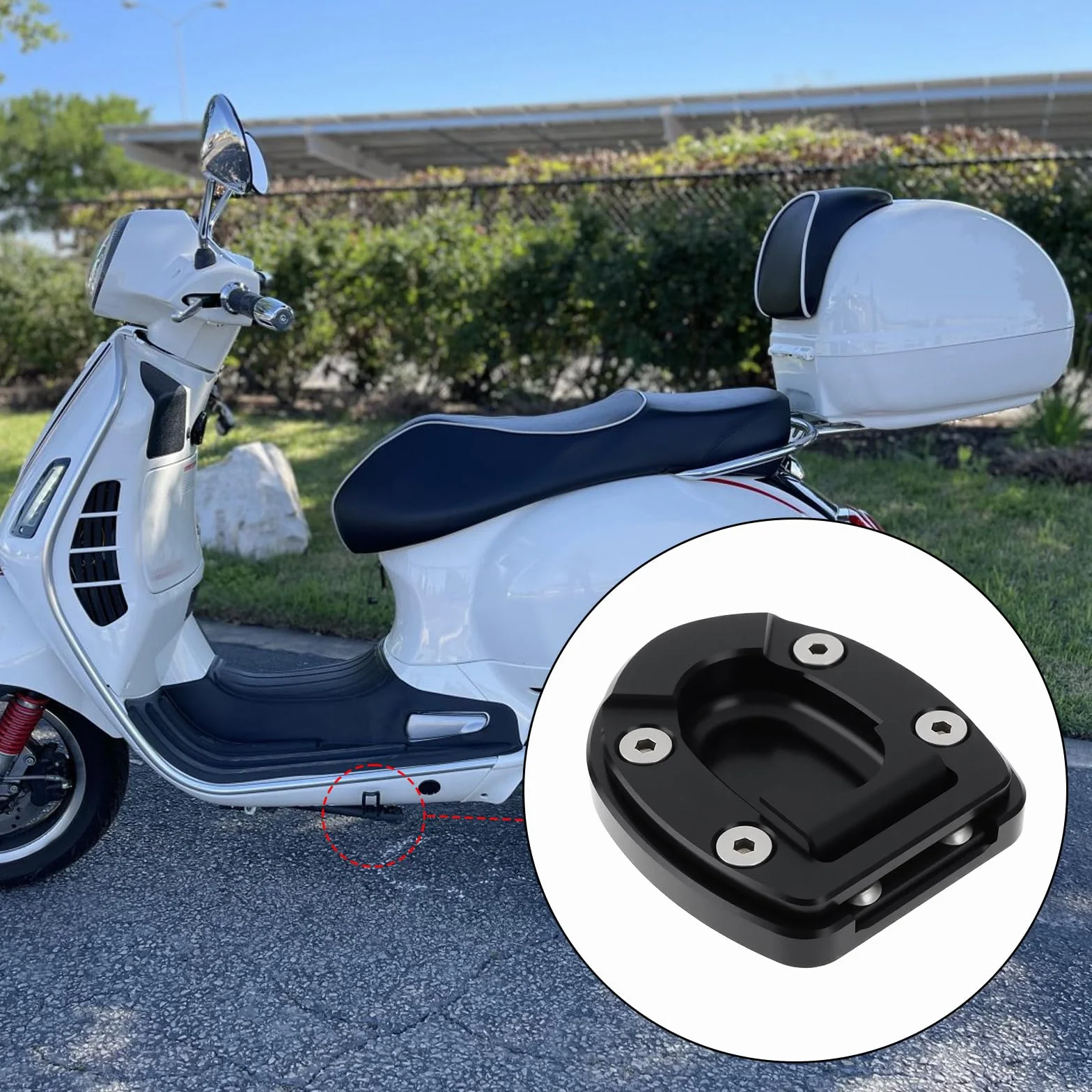 Podkładka przedłużająca do motocykla, podpórka boczna, kompatybilna z Vespa GTS GTV GT Beverly400s, czarna