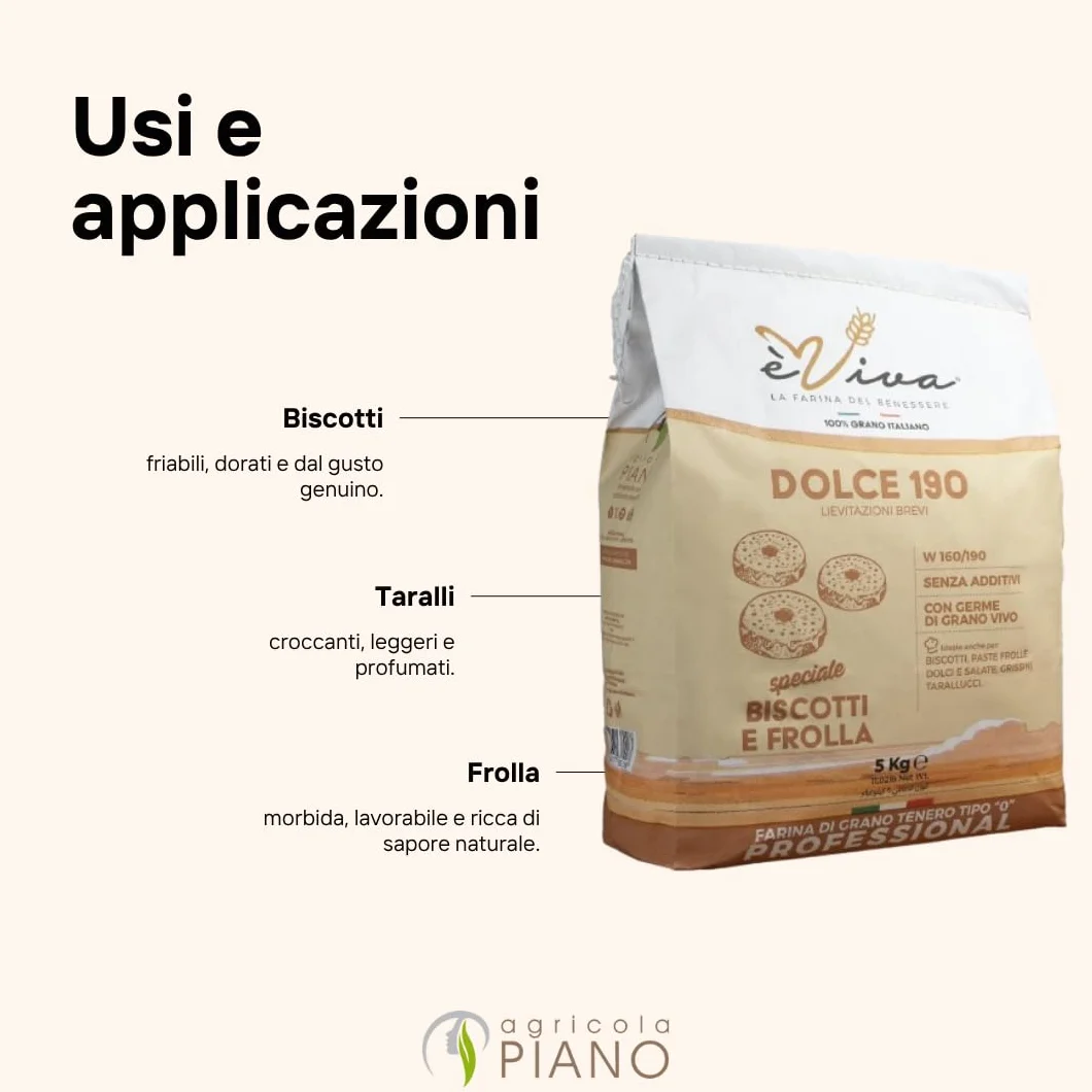 Agricola Piano – Dolce 190 | Mąka Pszenna Typ 550 kg 5 - Naturalna Mąka Włoska bez Dodatków, z Zarodkiem Pszenicy - Idealna do Ciastek, Ciasta Kruchego