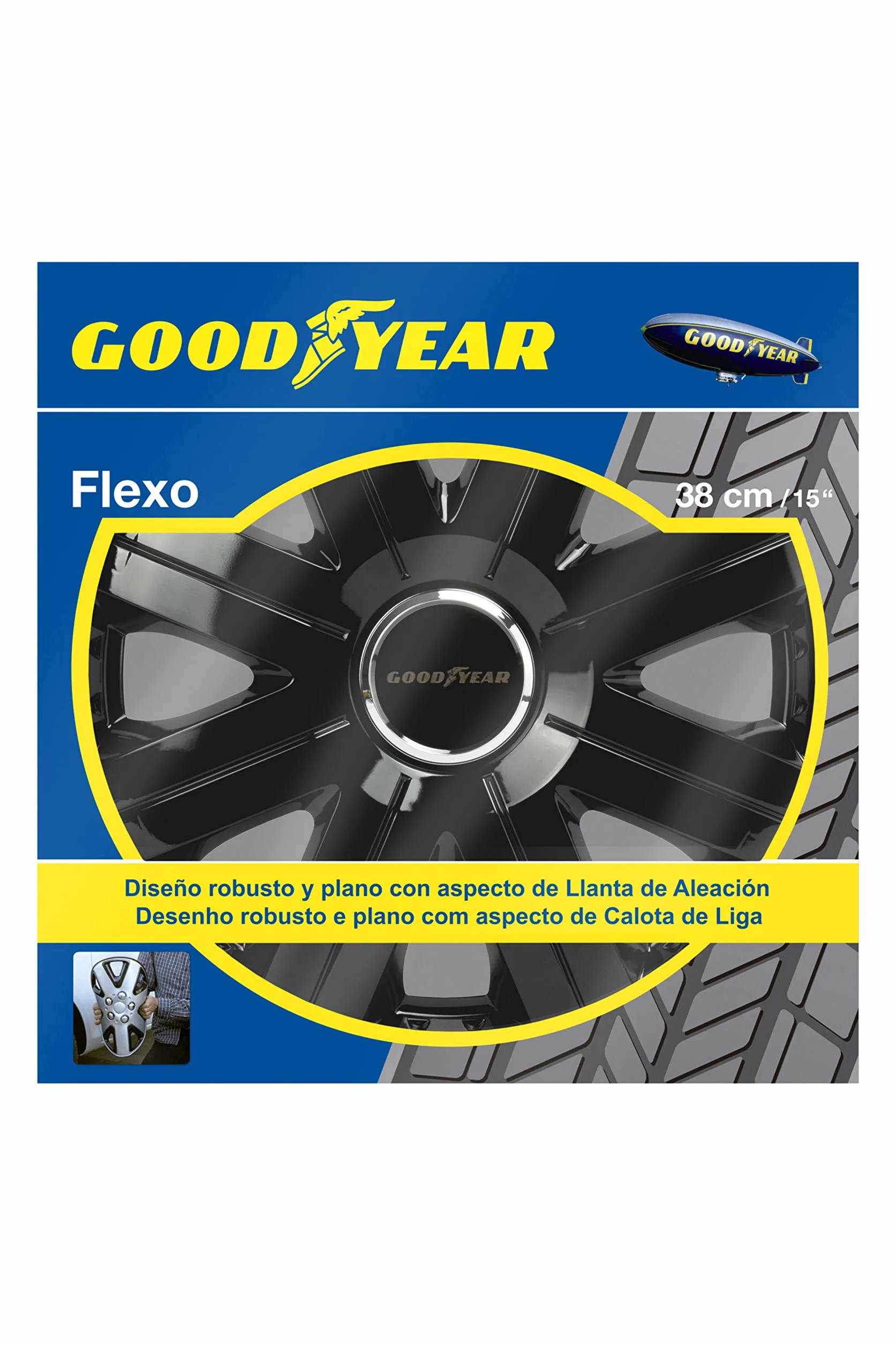 Goodyear klipsy na kołpaki 35 cm czarne srebrne zestaw 4