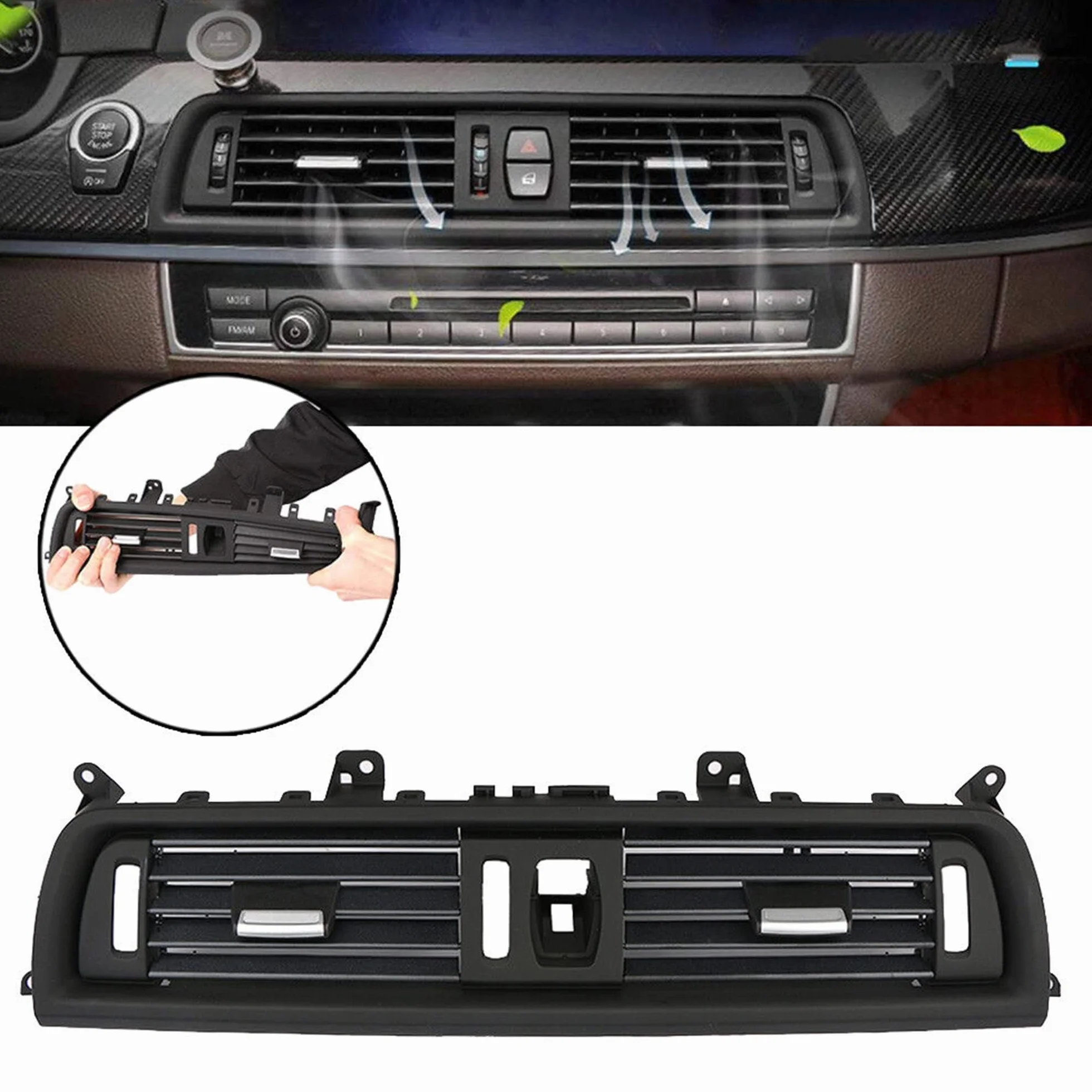 Przednia kratka wentylacyjna AC zamiennik wentylacji kompatybilny z BMW serii 5 F10/F11 520 523 525 528 530 535 550 2010-2016 środkowa konsola wentylacyjna AC przednia kratka wentylacyjna