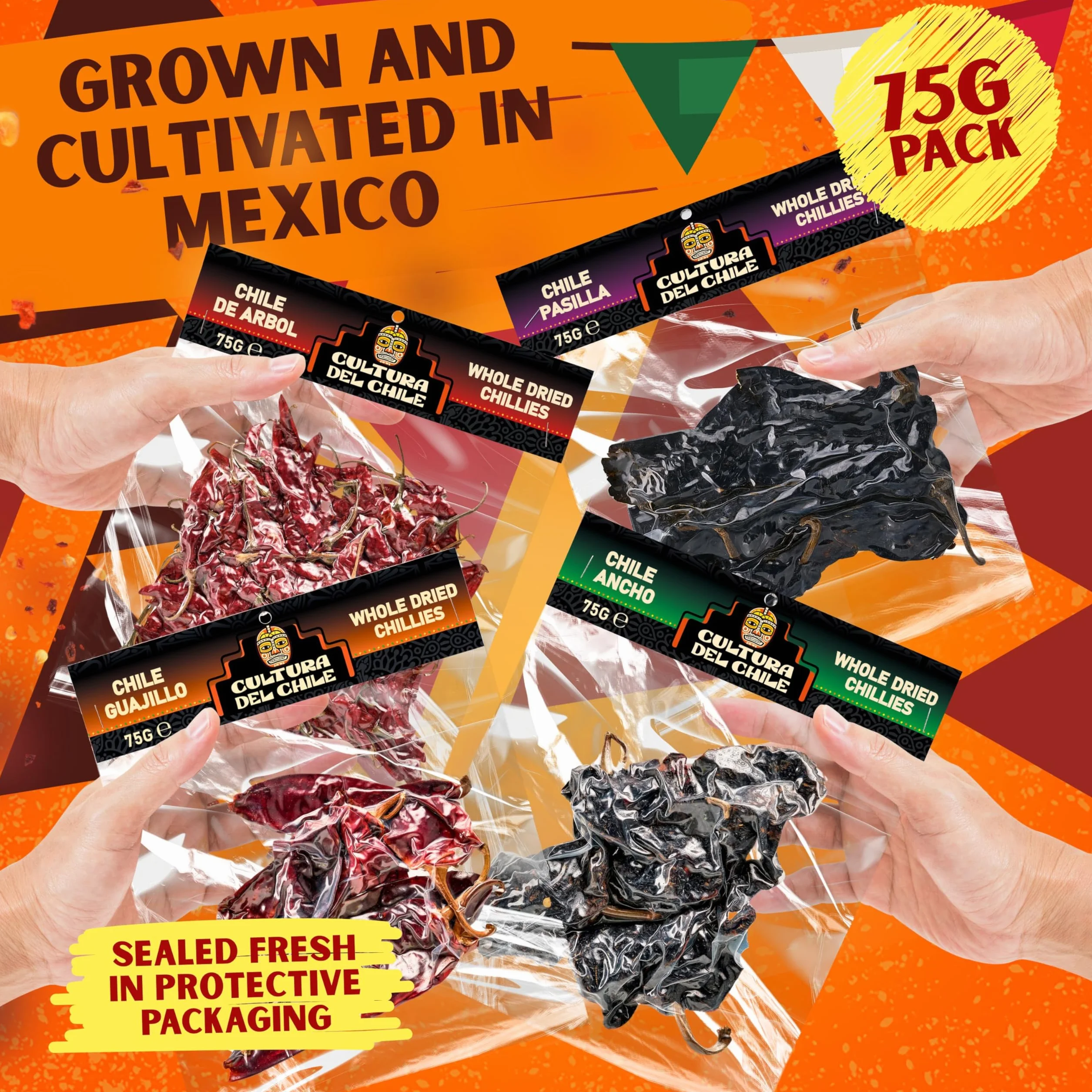 Meksykańskie suszone papryczki chili Ancho Guajillo Arbol Pasilla zestaw 300 g