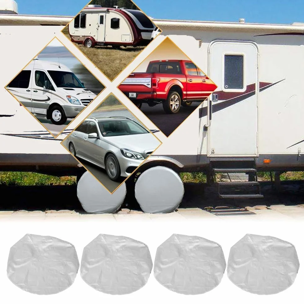 Pokrowiec na oponę, materiał z włókna poliestrowego 4 szt. 27"-29" Opona na koło Opona Srebrna osłona ochronna do samochodu RV SUV Truck Trailer Ochrona przeciwsłoneczna Wodoodporny brud