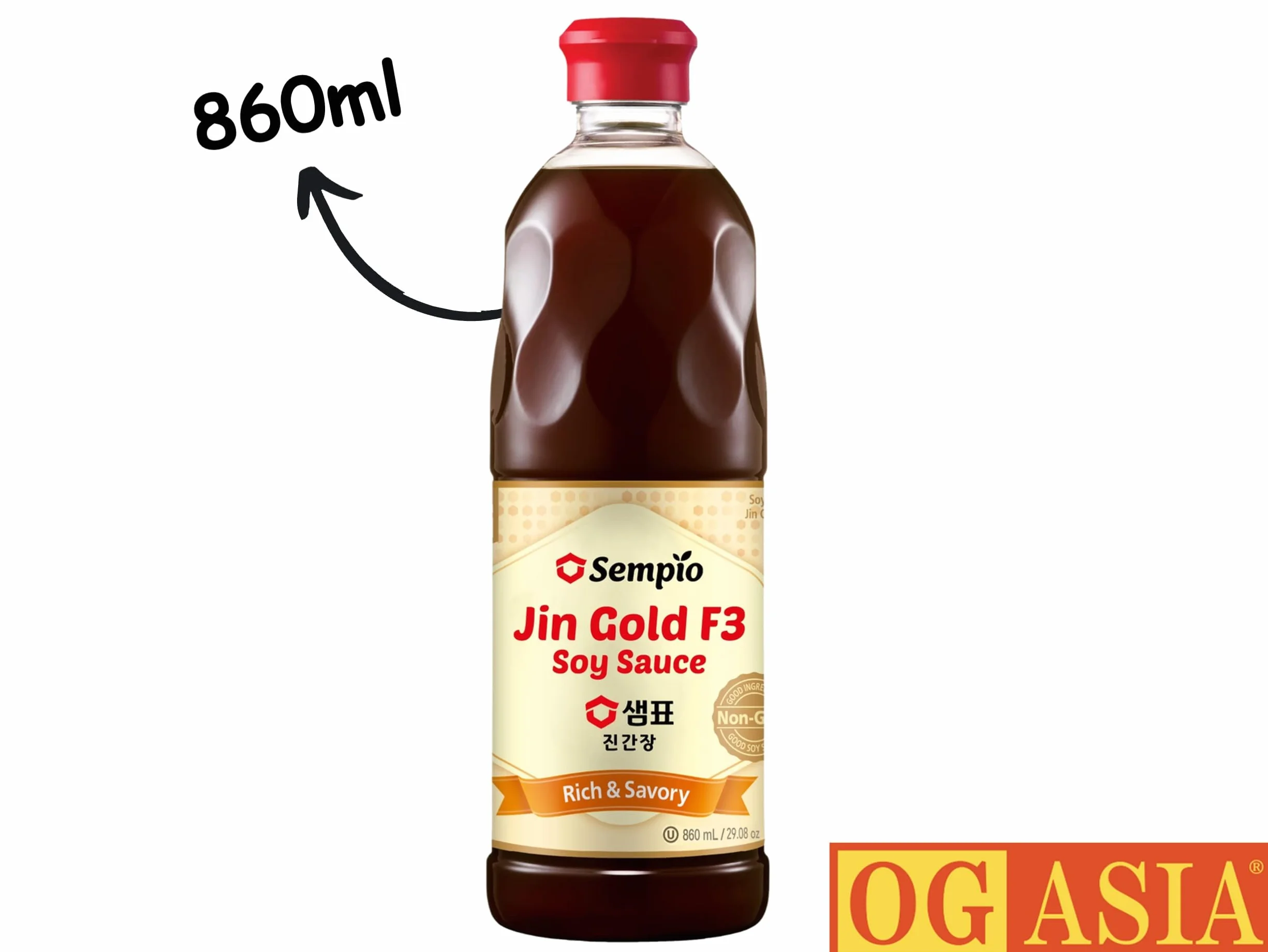 SEMPIO F3 Gold sos sojowy – ciemny sos sojowy – naturalny, bez inżynierii genetycznej – OG ASIA – 860 ml