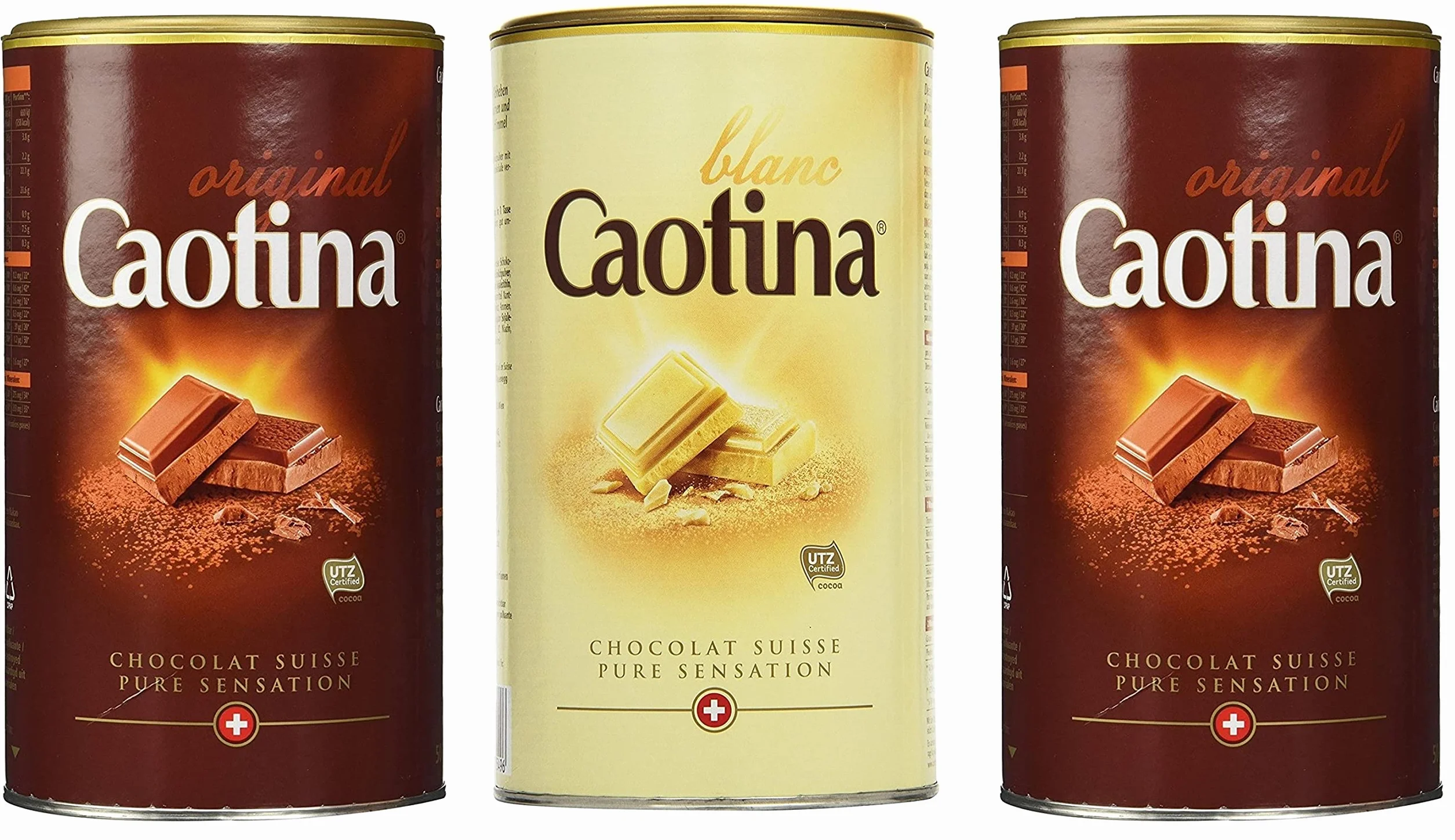 Caotina Zestaw - 2 x Caotina oryginalna czekolada do picia 500 g i 1 x biała czekolada pitna 500 g