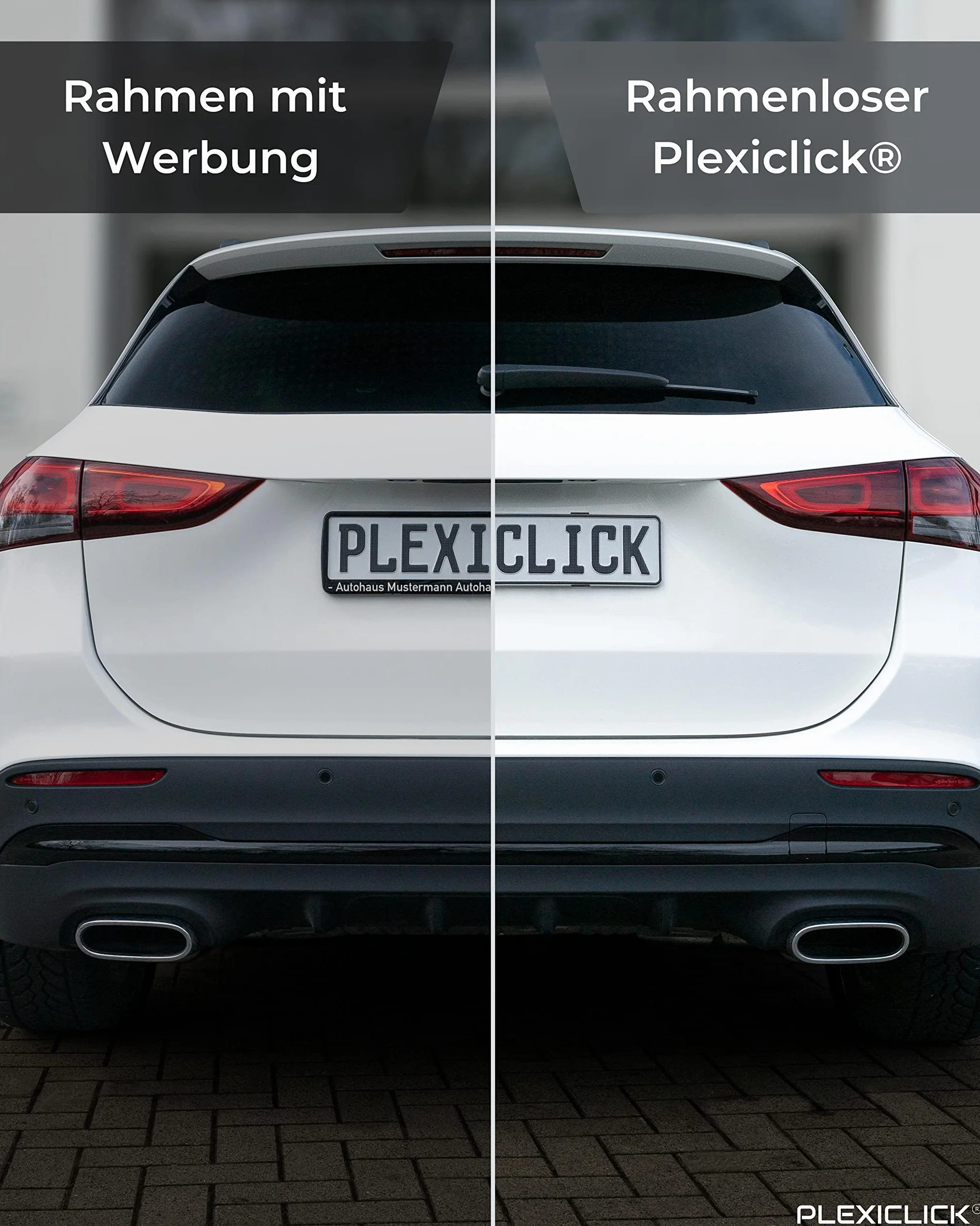 PLEXICLICK® Uchwyt tablicy rejestracyjnej, bez ramy, niewidoczny uchwyt tablicy rejestracyjnej, do pielęgnacji pojazdu, wyłącznie do niemieckich tablic rejestracyjnych