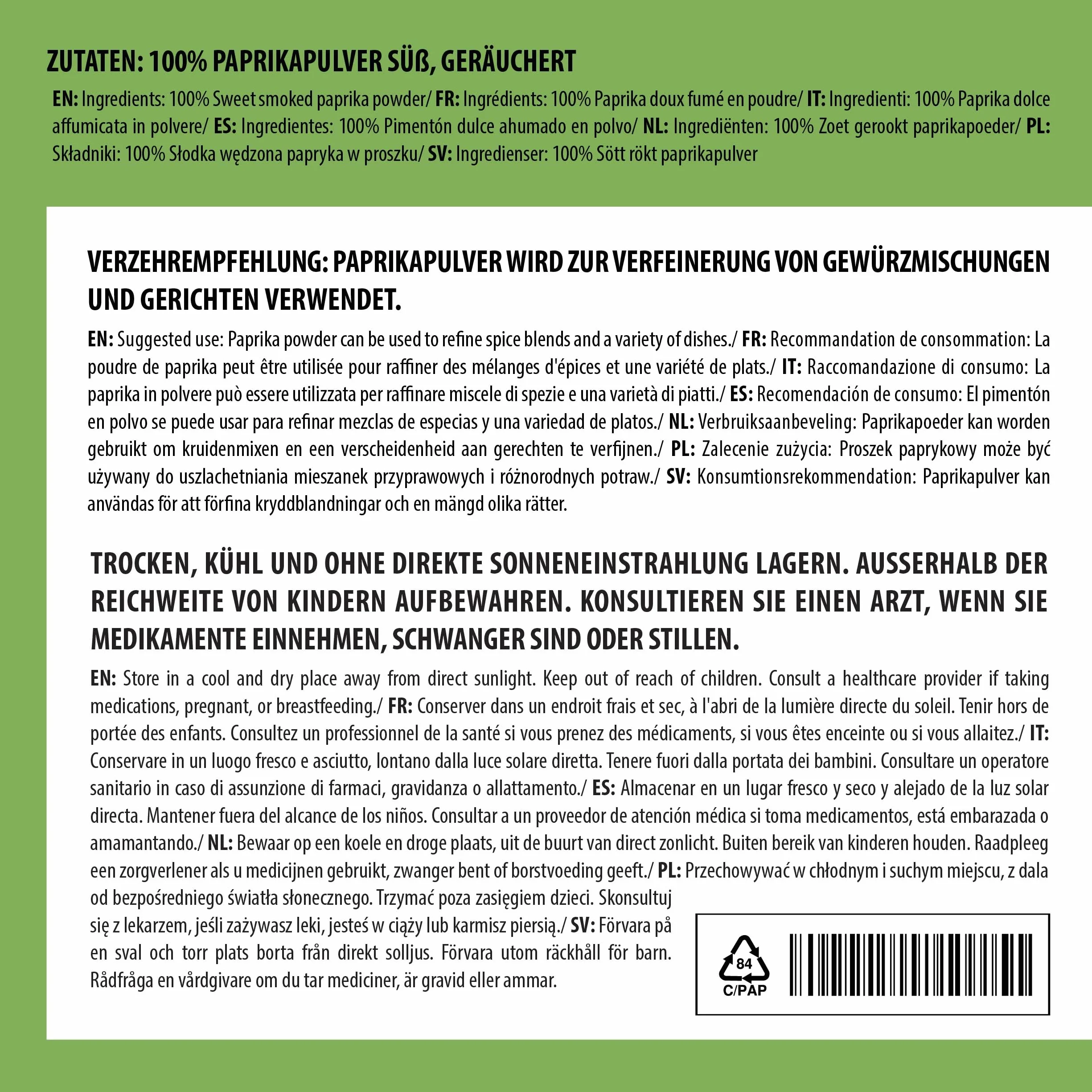Alpi Nature Słodka Wędzona Papryka w Proszku 125g, Mielona Czerwona Papryka, Łagodna Wędzona Papryka