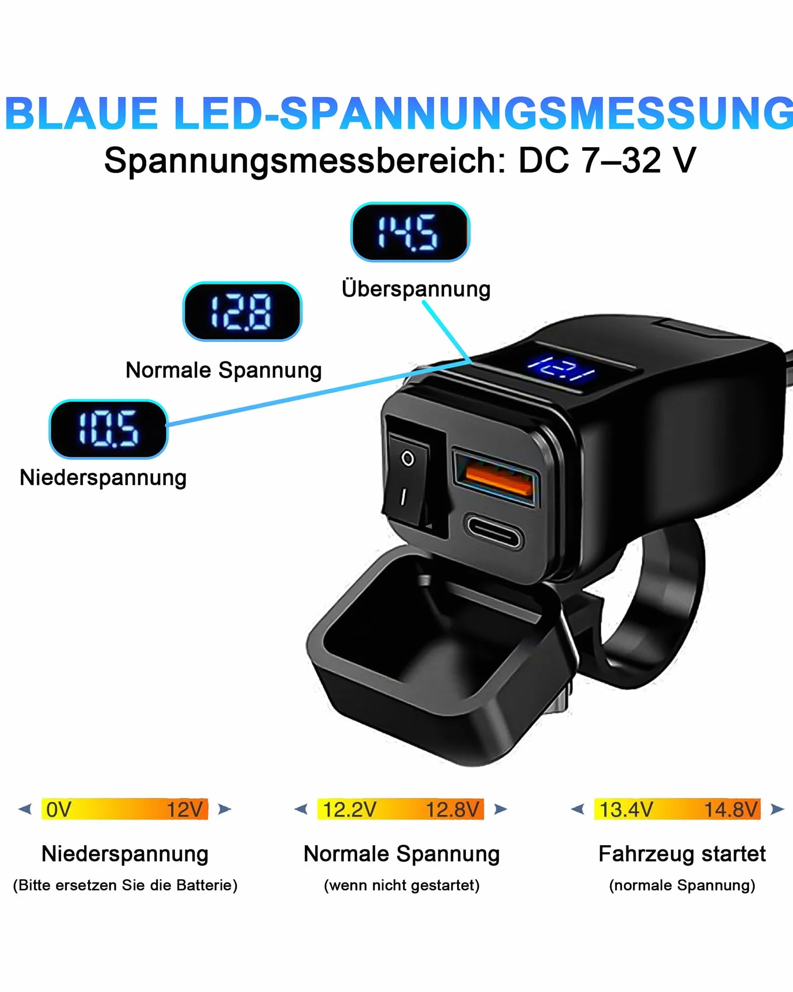 Wodoodporny port USB do motocykla: ładowarka motocyklowa USB 12V/24V QC3.0 podwójny port USB 18 W + 30 W z przełącznikiem ON/OFF do telefonu komórkowego tabletu