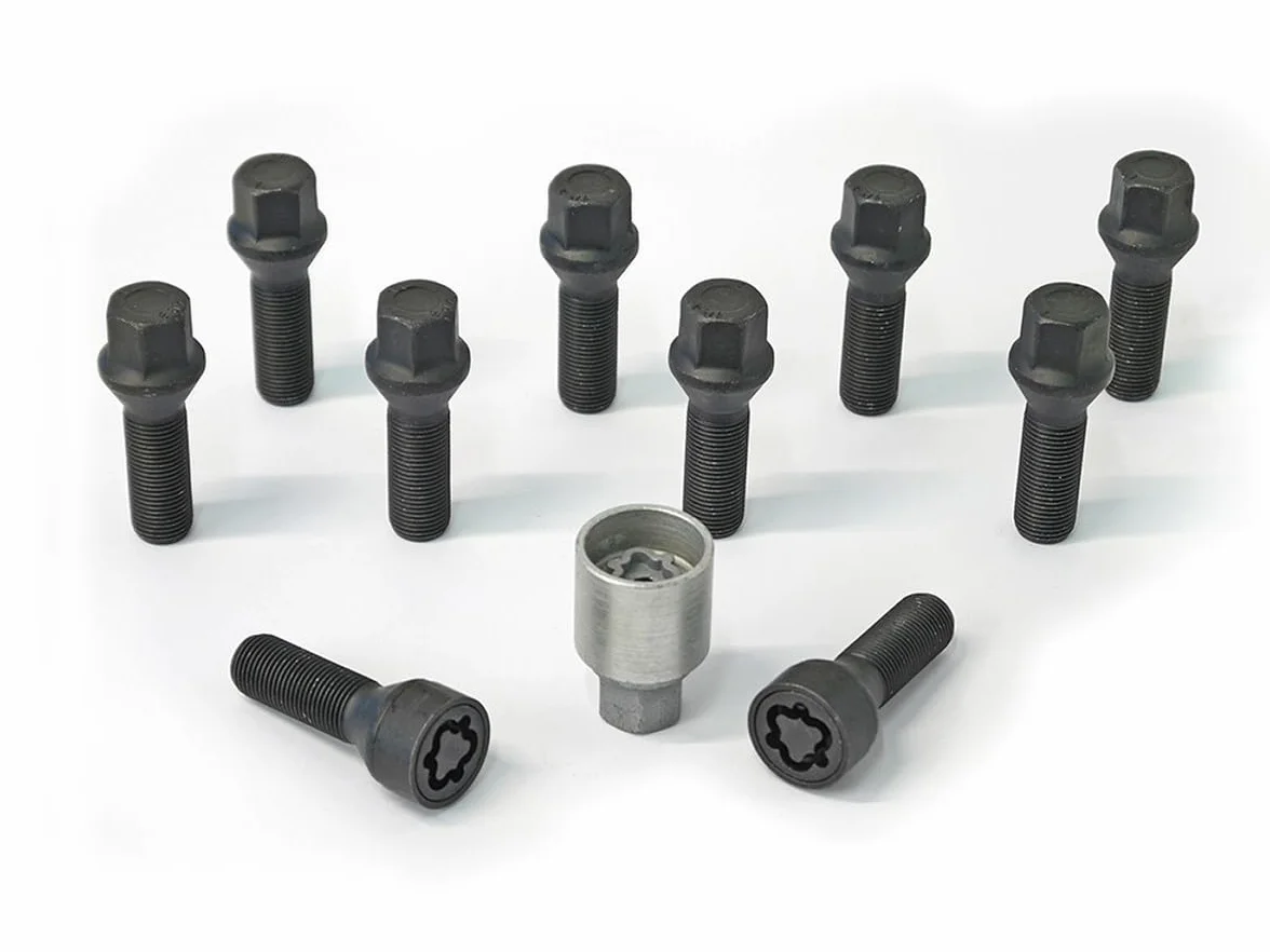 H&R B14254001SET zestaw śrub do kół, podkładka stożkowa M14 x 1,25, długość 40 mm, kolor czarny, 10 sztuk, w zestawie zamek do felg