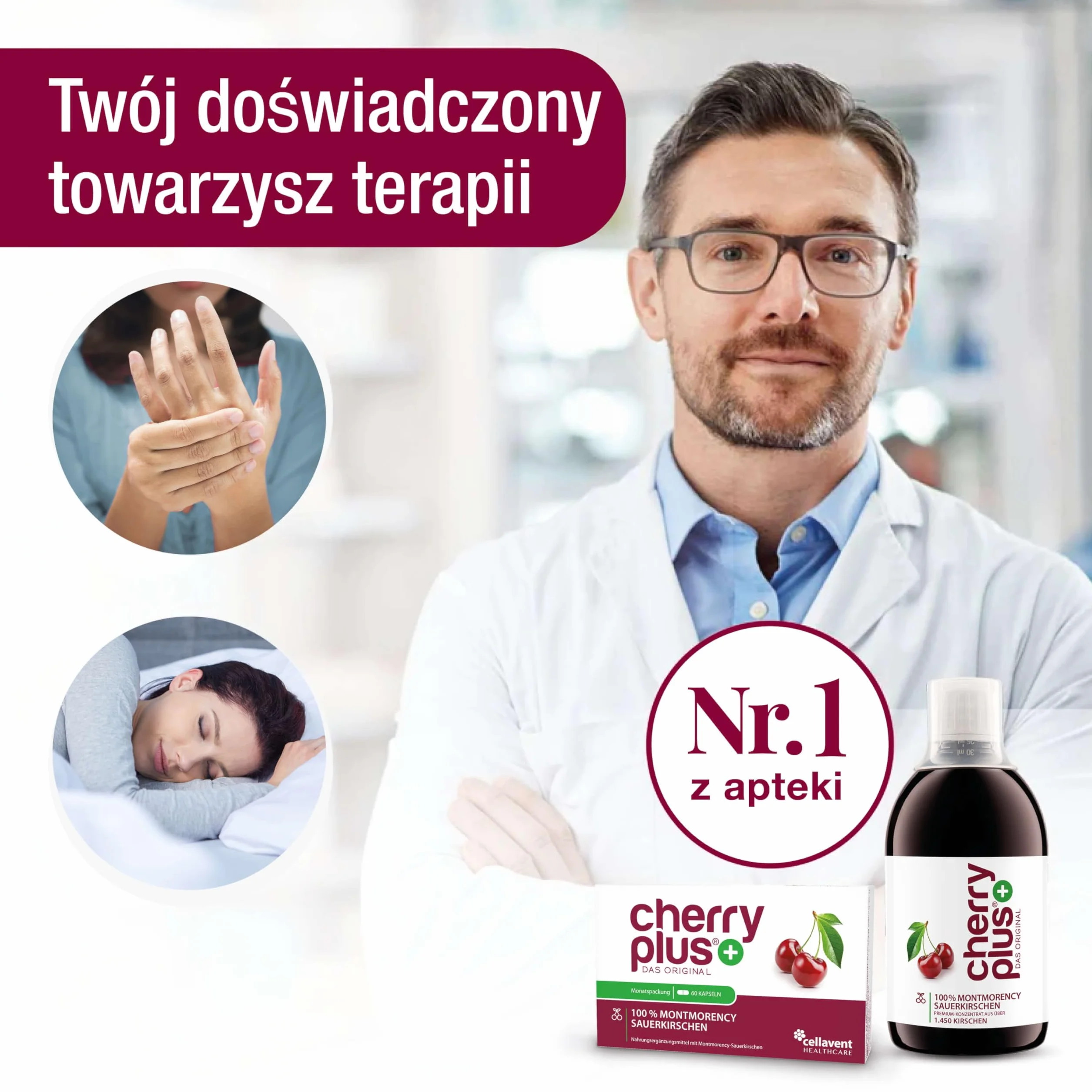 Cherry Plus koncentrat z czereśni Montmorency, Wysoko skoncentrowany (z soku bezpośredniego), Czysty, 500 ml