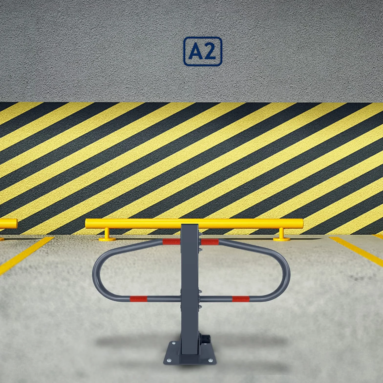 NAIZY Słupki parkingowe składane z 3 kluczami i odblaskową naklejką, pałąk parkingowy 73 x 51 cm, ocynkowany metal, do samochodów osobowych, parkingowych, kolor srebrny