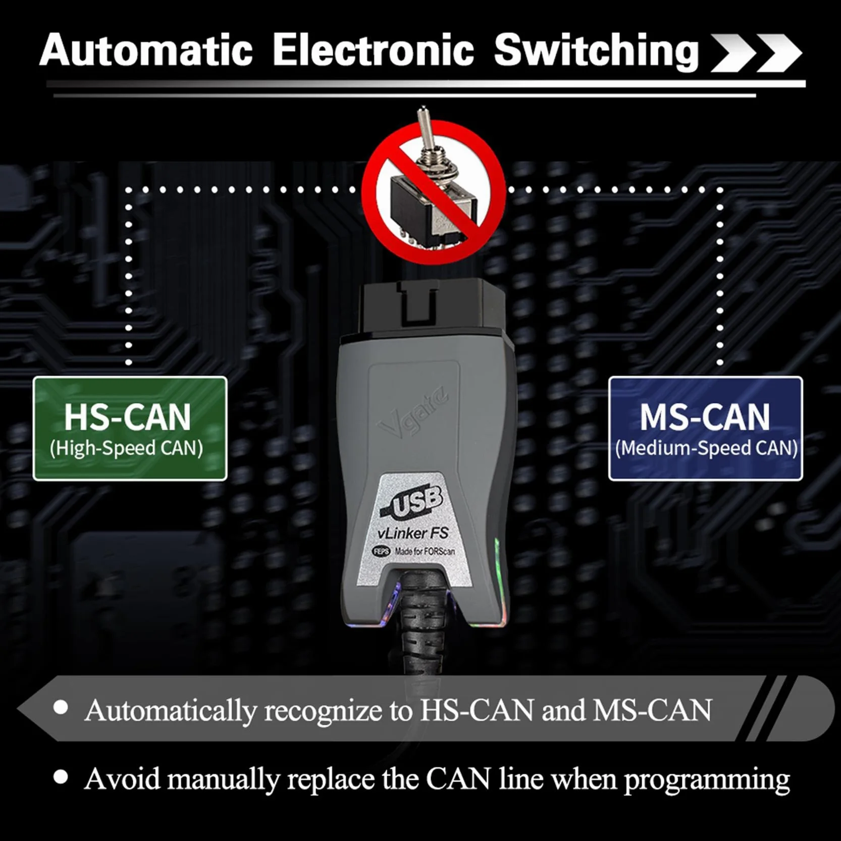 vLinker FS OBD2 USB Adapter dla FORScan HS/MS -CAN Automatyczne przełączanie