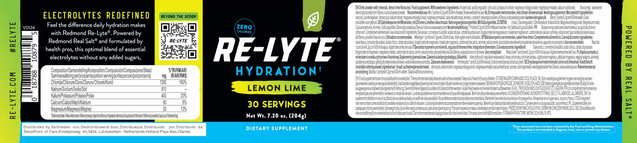 REDMOND Re-Lyte Electrolyte Drink Mix Lemon Lime 30 serving 6.88oz
