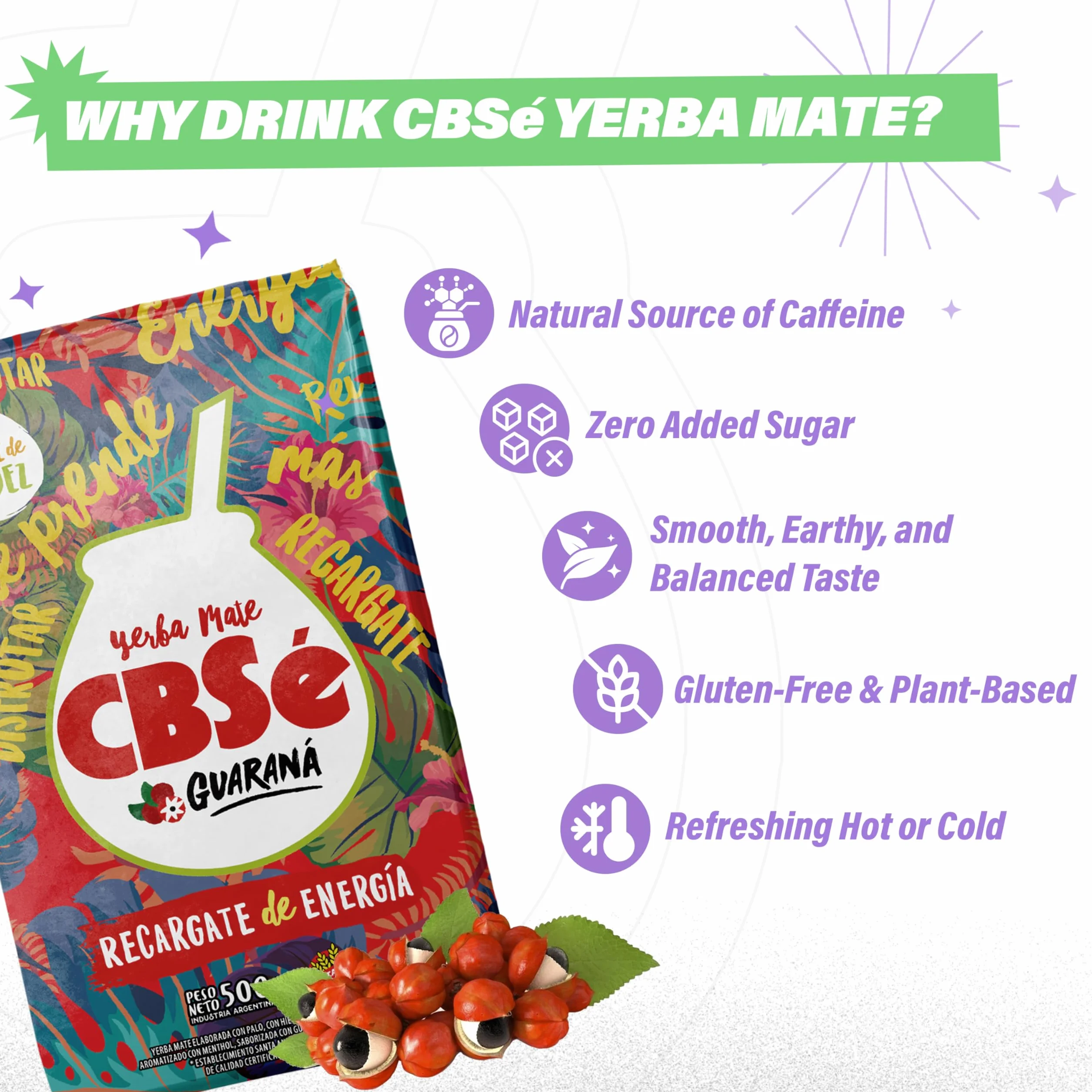 CBSÃ Herbata Mate - Energia - z Guaraná, 1 opakowanie (1 x 500 g)