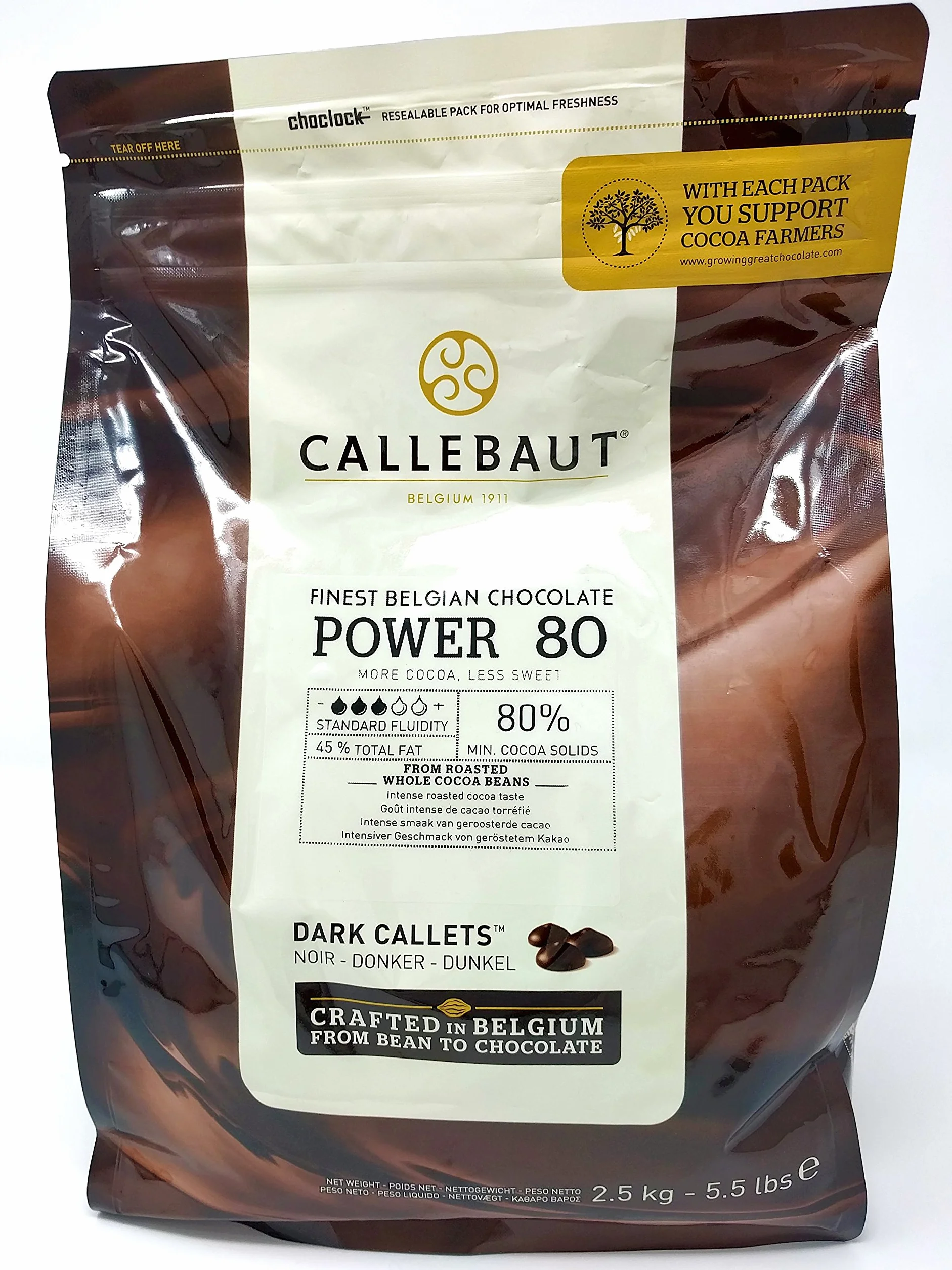 Callebaut Power 80 (moc 80%) – najdelikatniejsza belgijska koperta z ciemnej czekolady – delikatna gorzka czekolada – Finest Belgian Dark Chocolate (Callets) 2,5 kg