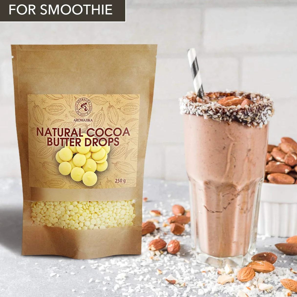 AROMATIKA Masło Kakaowe w Pastylkach 250g Theobroma Cacao Superfood do Pieczenia i Kosmetyki DIY