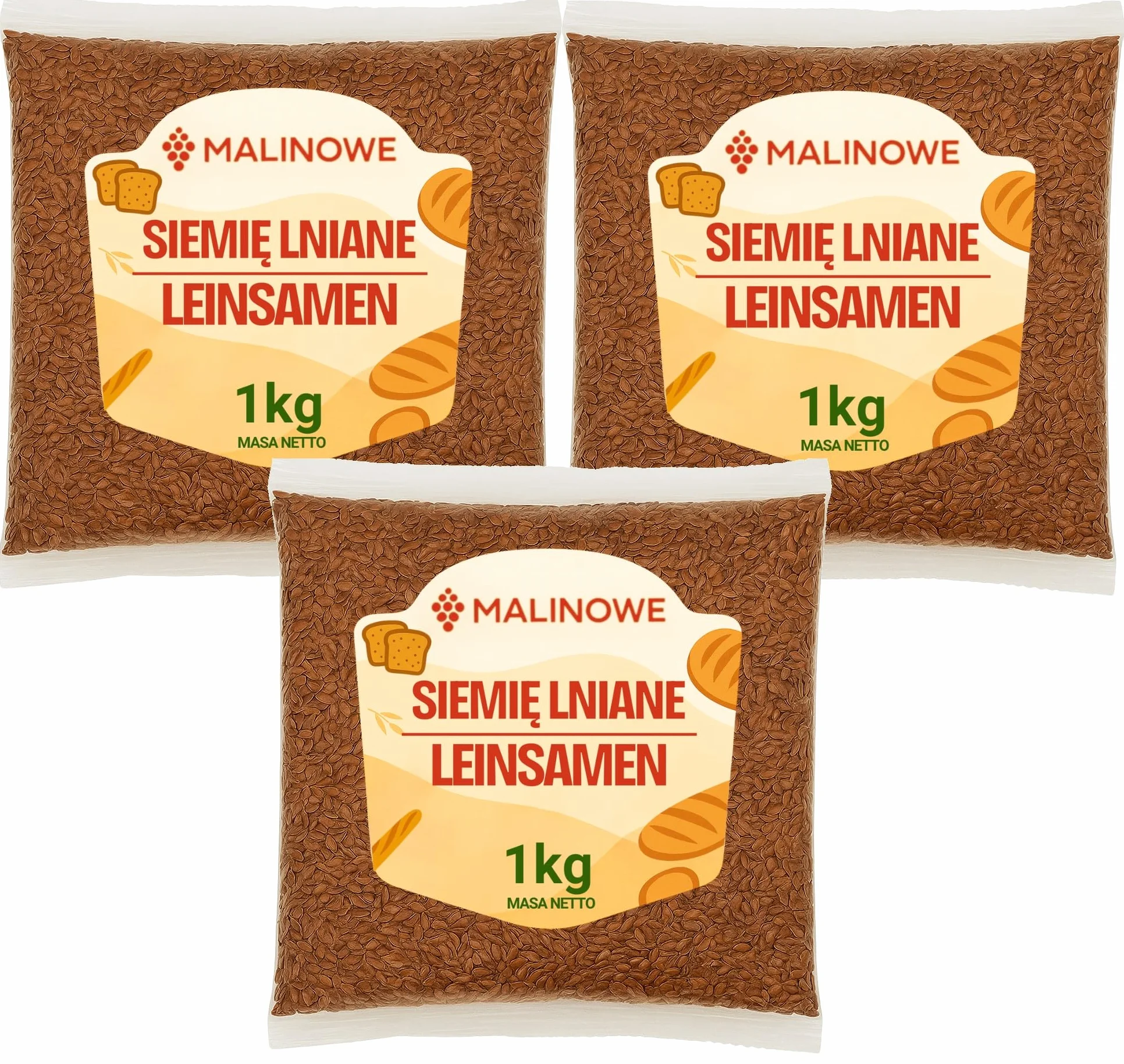 SIEMIĘ LNIANE Malinowe 3x1kg Zestaw Nasiona Lnu