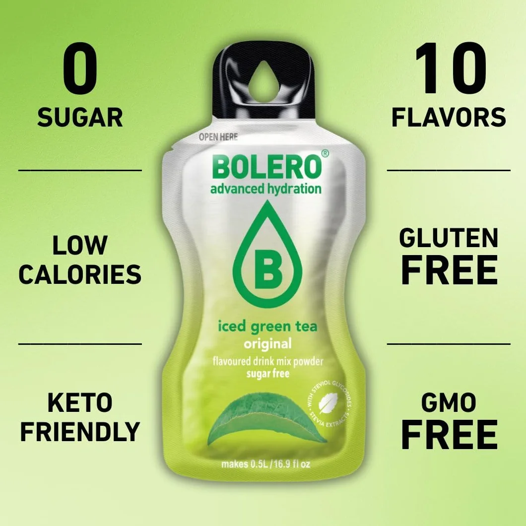 Bolero ICED GREEN TEA 24x8g | Saftpulver ohne Zucker, gesüßt mit Stevia + Vitamin C | geeignet für Kinder, Sportler und Diabetiker | glutenfrei und veganfreundlich (24x8g, MANGO & LYCHEE)