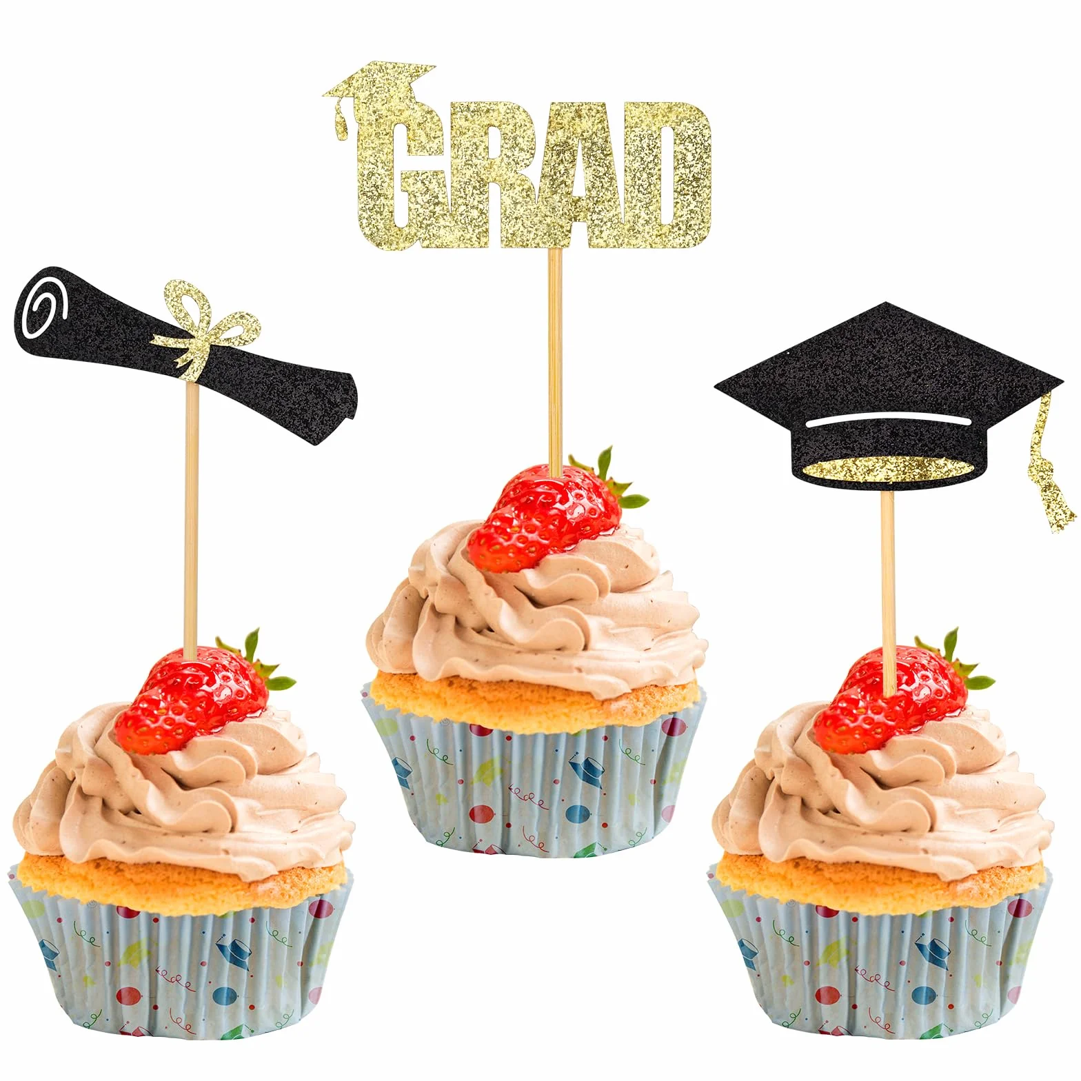 36 Sztuk Graduation Cupcake Toppers, 3 Style Wykaszarki do Babeczek Brokatowe Wykaszarki do Ciastek z Dyplomem na Akcesoria na Impreze Tematyczna z Okazji Ukonczenia Szkoly