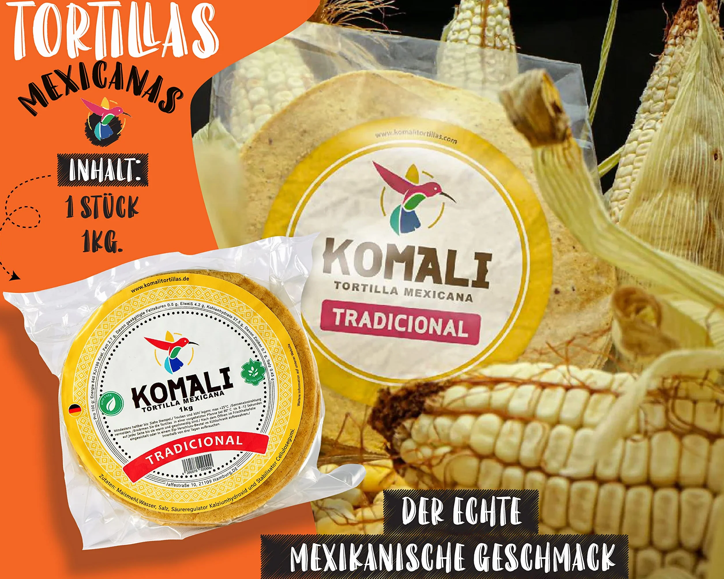 Tortille kukurydziane żółte Komali 15 cm 1 kg (ok. 40 szt.) Meksykańska tradycyjna tortilla, tortille mexicanas de Maiz amarillo tradicionales by RamirezHandels