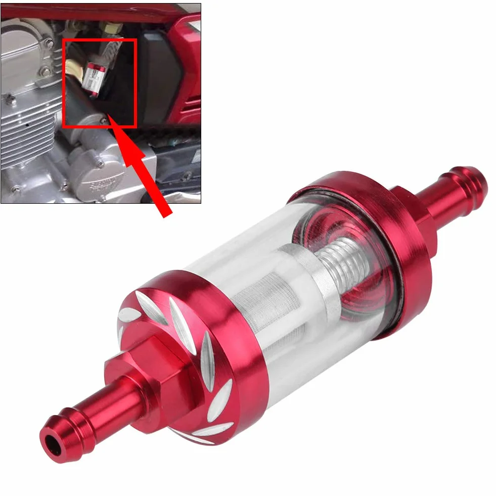 KIMISS Filtr paliwa motocyklowy 8mm metalowy czerwony - filtr inline do motocykla, wymienny