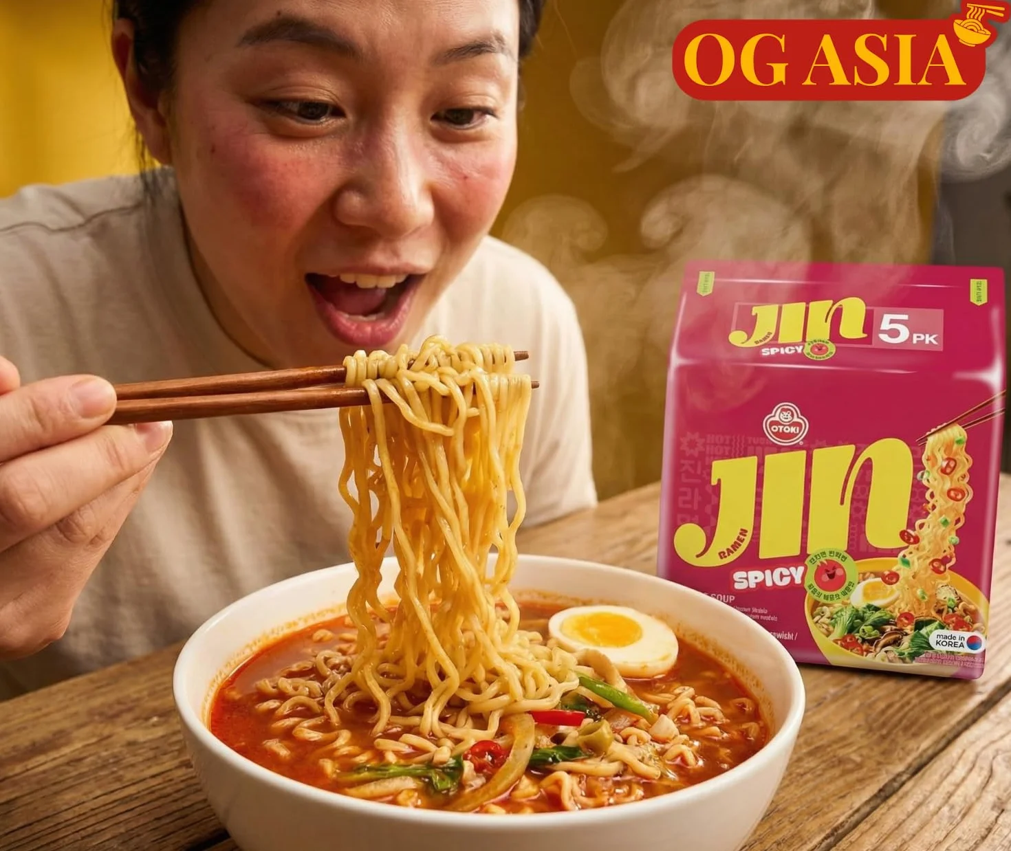 Ottogi Jin Ramen Spicy 5 szt. - makaron instant, ostry, autentyczny, koreański, 5 x 120 g, OG ASIA - 600 g