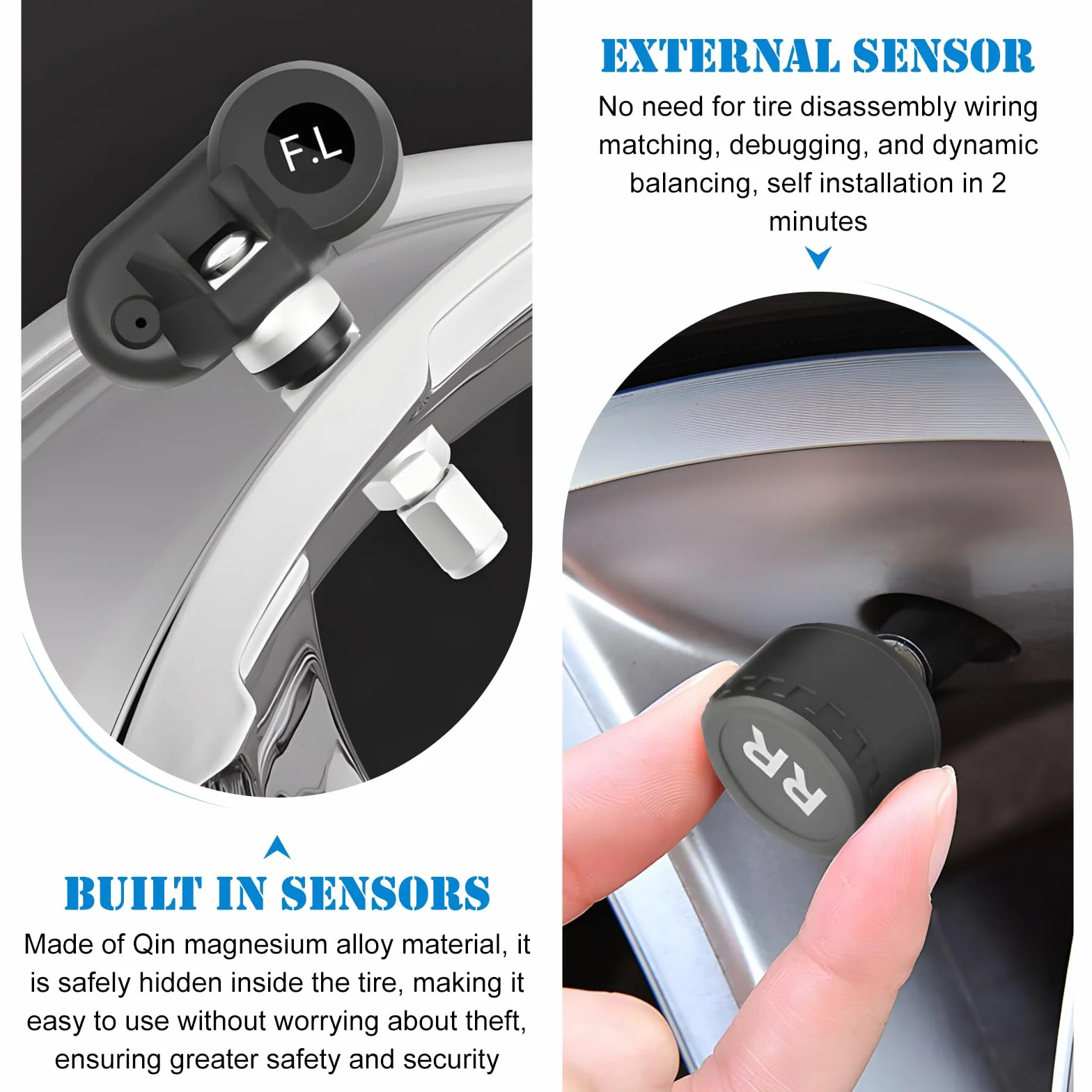 TPMS system kontroli ciśnienia w oponach, zasilany energią słoneczną, cyfrowy system kontroli ciśnienia w oponach TPMS z 4 czujnikami zewnętrznymi, wodoszczelność IPX7, mini monitorowanie ciśnienia w