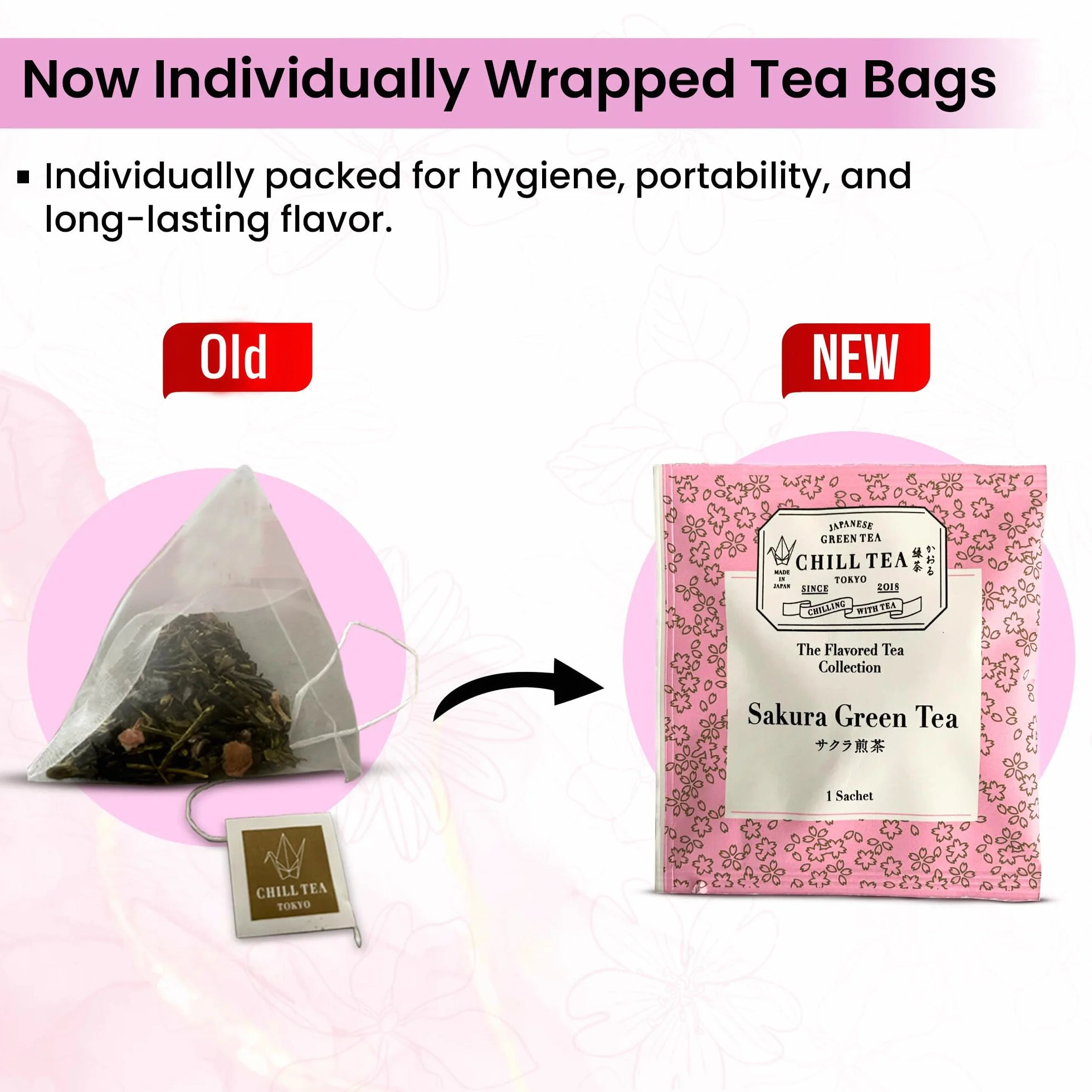 Herbata wiśniowa Sakura od CHILL TEA Tokio - 100% japońska herbata z kwiatów wiśni - bez plastikowych torebek - Pełny, owocowy, kwiatowy smak (8 torebek)