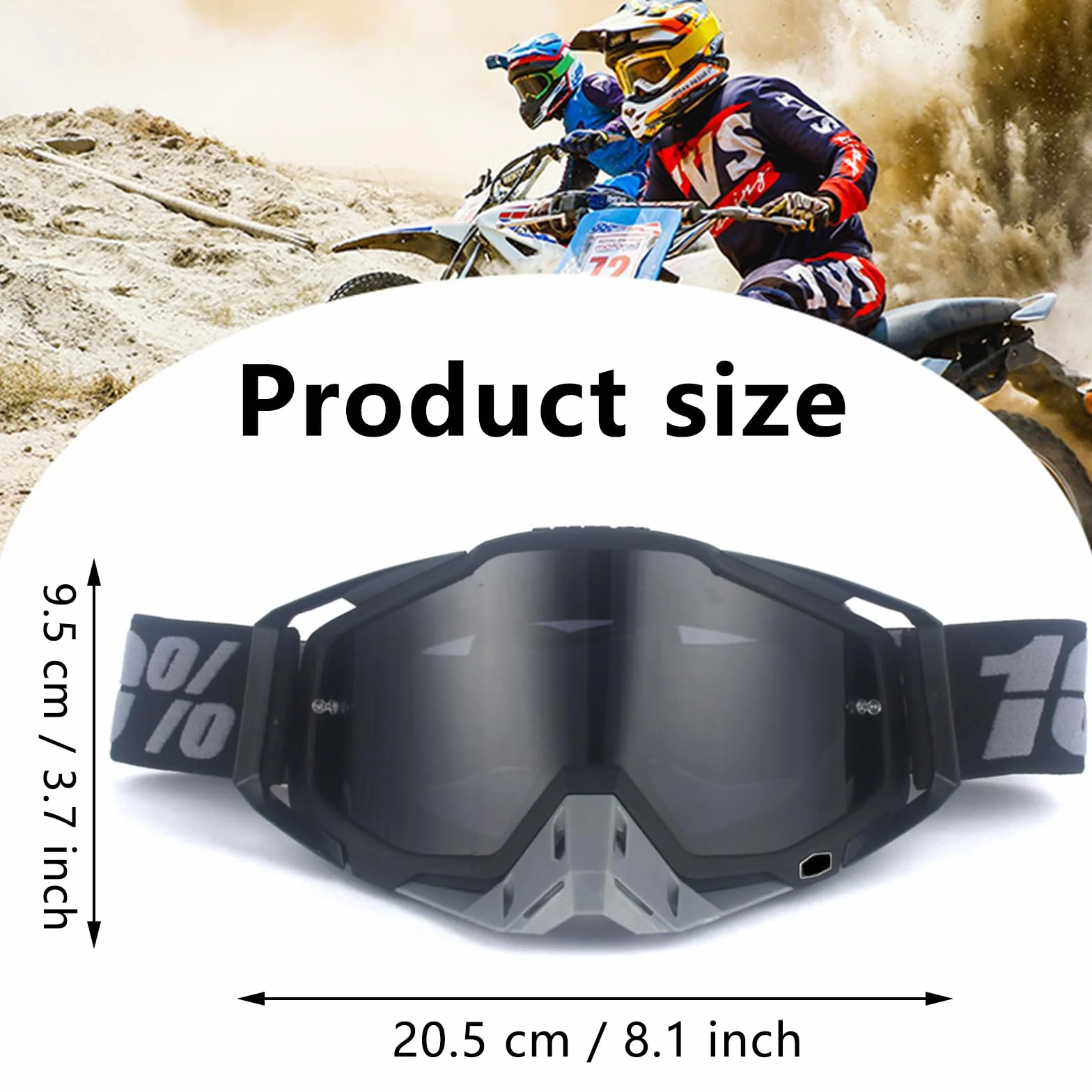 Okulary motocrossowe, wiatroszczelne, pyłoszczelne okulary motocrossowe, gogle narciarskie, okulary do jazdy na rowerze i jazdy na rowerze, ATV, UTV, kolor szary/szary
