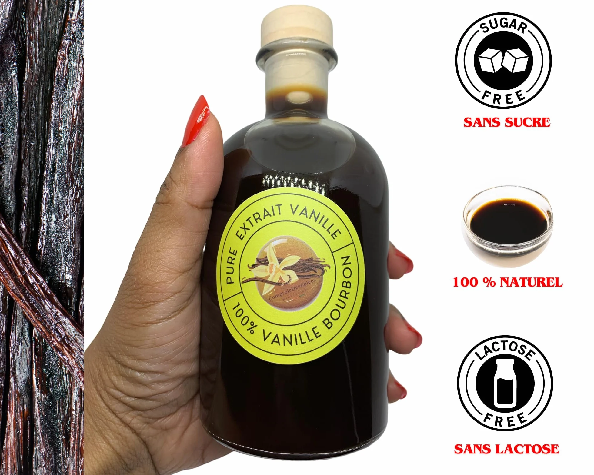 NATURALNY EKSTRAKT Z WANILII Bourbon 1L X1 - Bez cukru - 400g/L - Jakość Pro - Gotowanie i Pieczenie - Pochodzenie Madagaskaru - Francuska firma