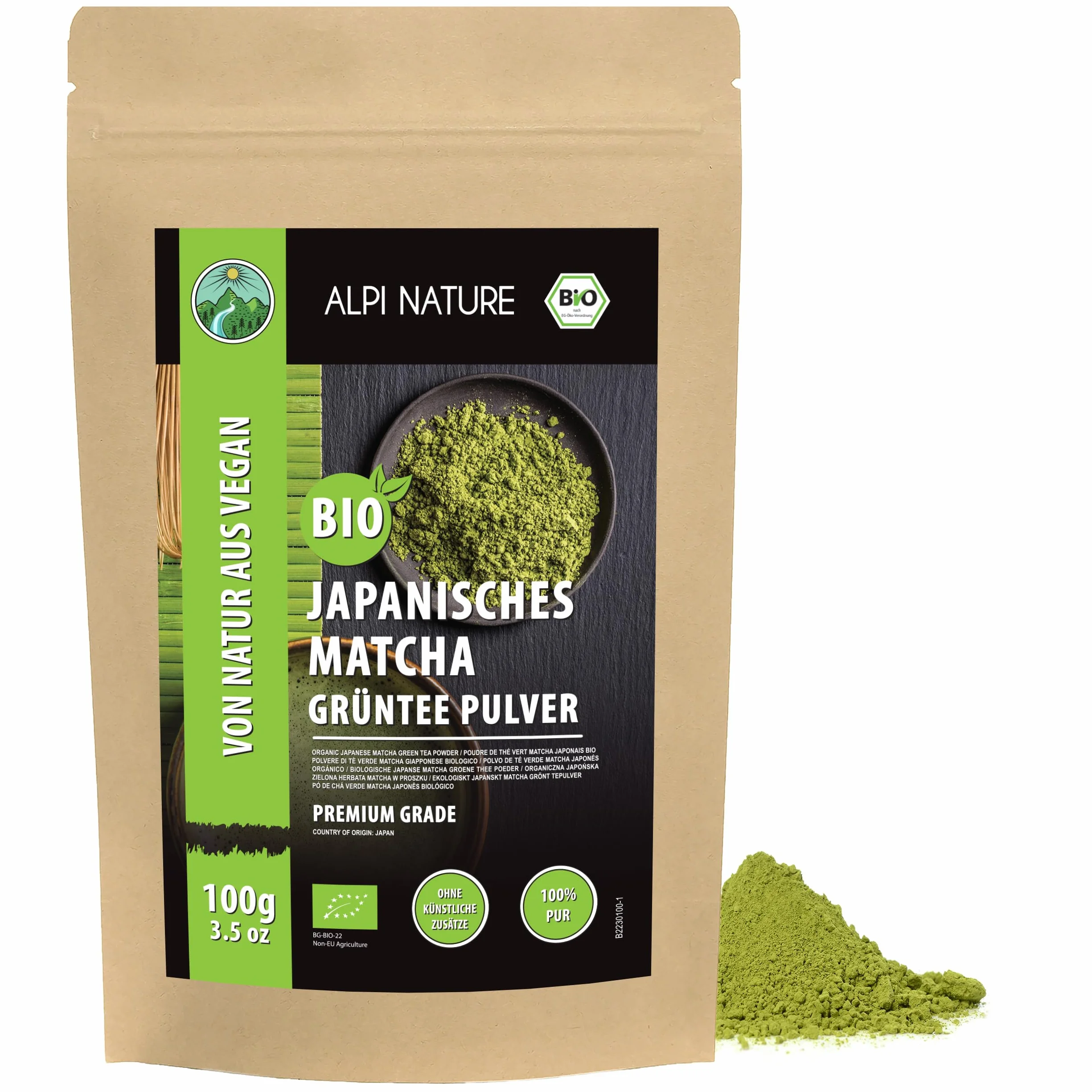 Alpi Nature Ekologiczna Matcha w Proszku 100g, Japońska Zielona Herbata Matcha Klasy Premium