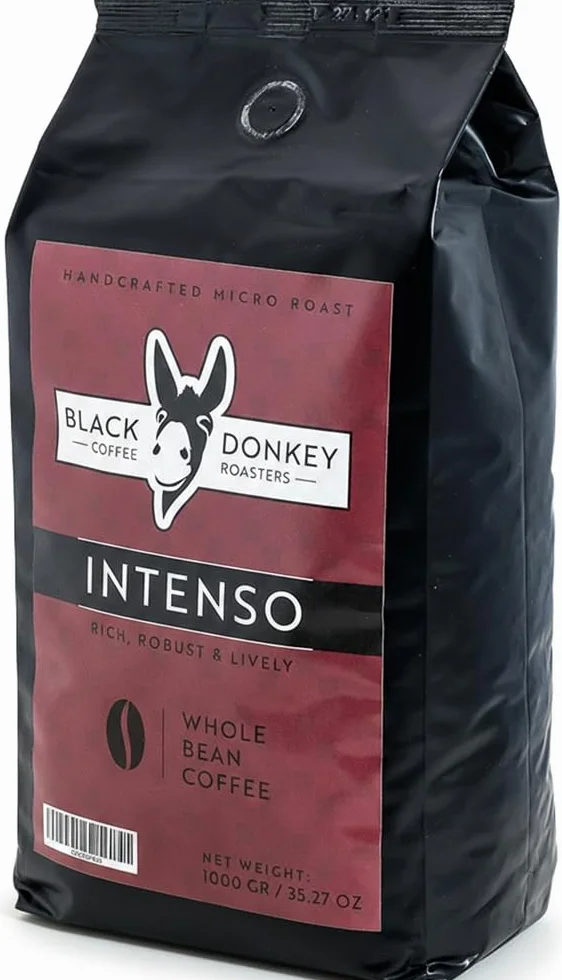 Black Donkey Ziarna Kawy 1kg Intenso Mocne Palenie Wysoka Zawartość Kofeiny