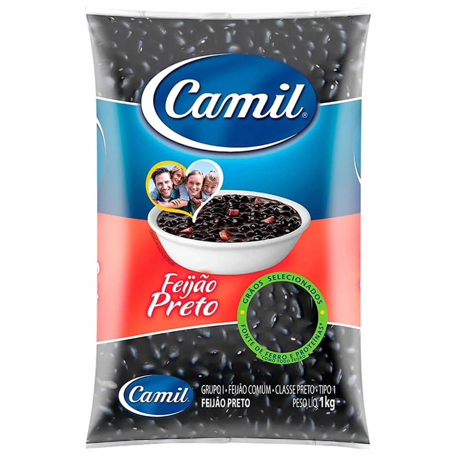 Camil Feijão Preto 1 kg z naklejką Kajal | wysokiej jakości czarna fasola z Brazylii | idealna do tradycyjnych potraw, takich jak feijoada i sałatki, błonnik, wegański i bezglutenowy
