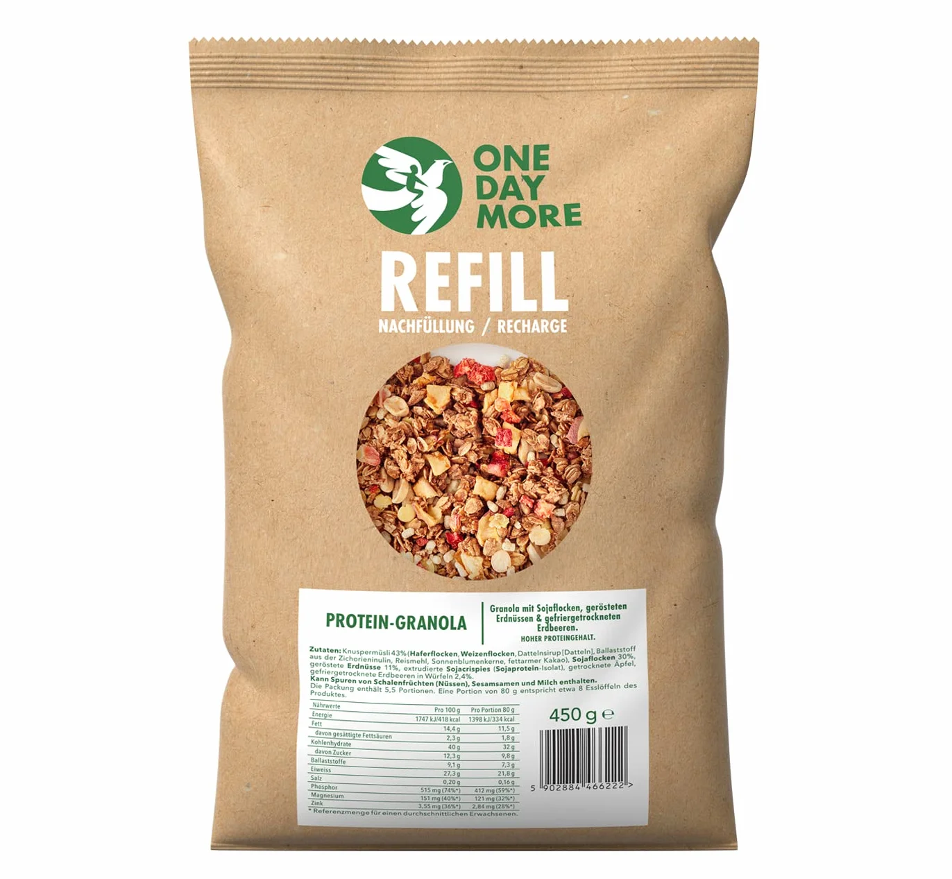 OneDayMore Granola Proteinowa Refill Pack | Refill 4-pak x  400 g | 28% białka | Dużo owoców, bez syropu glukozowo-fruktozowego i oleju palmowego | Ekonomiczny zestaw