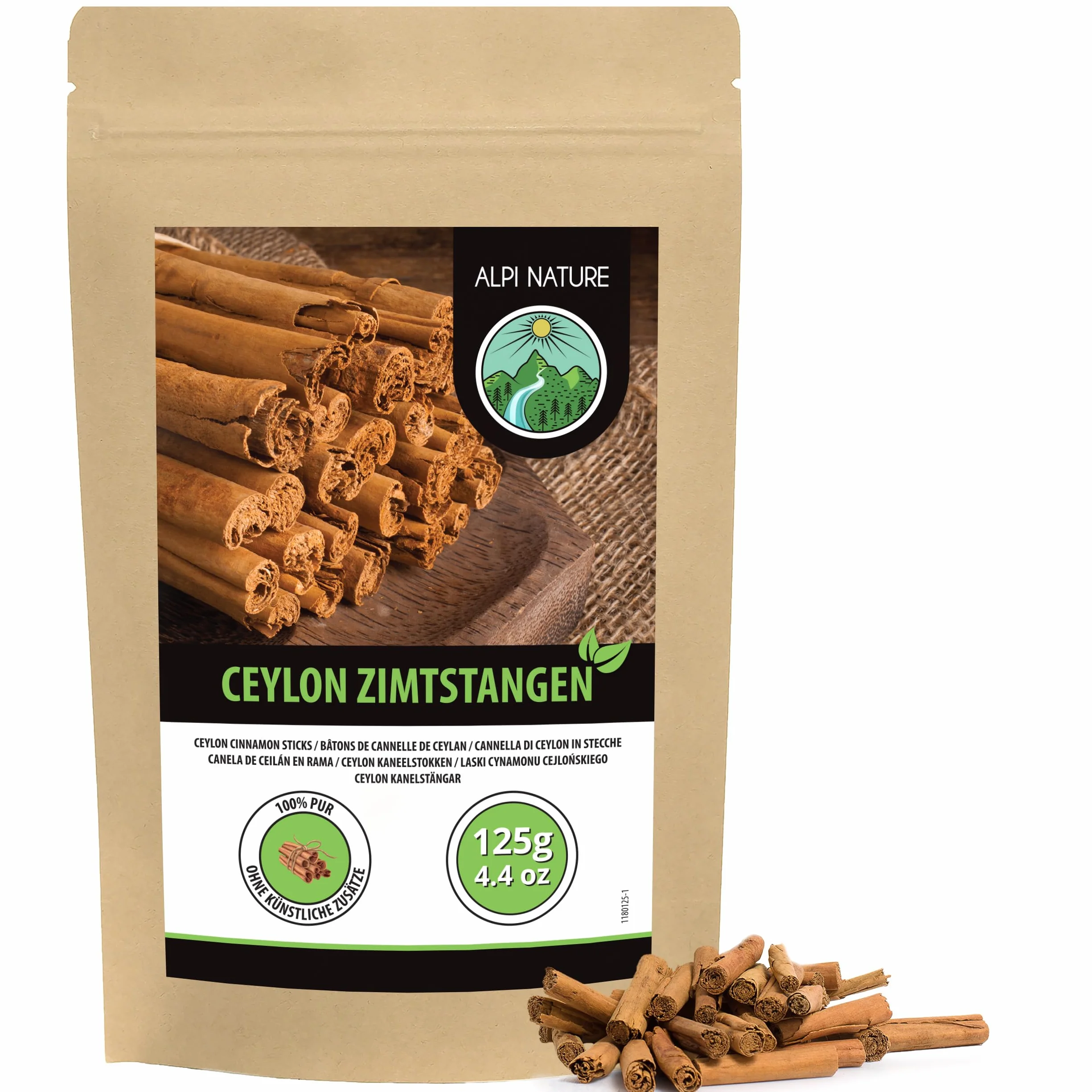 Ceylon pałeczki cynamonu (125 g), 100% czyste, cynamon delikatnie suszony, naturalnie bez dodatków, wegańskie