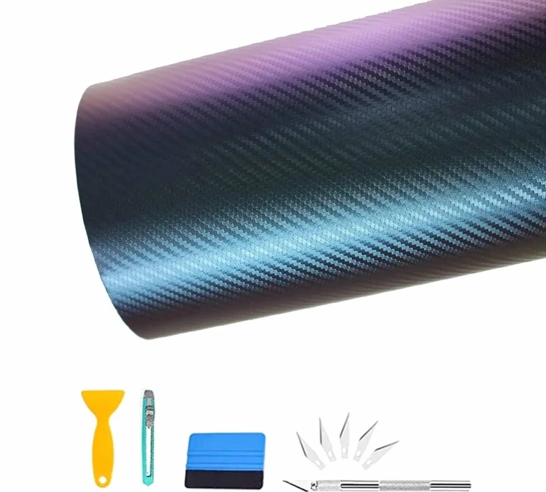 Folia węglowa 6D CompraFun, naklejka z włókna węglowego, 300 x 30 cm, wodoszczelna folia węglowa bez pęcherzyków powietrza Blau lila Zubehör
