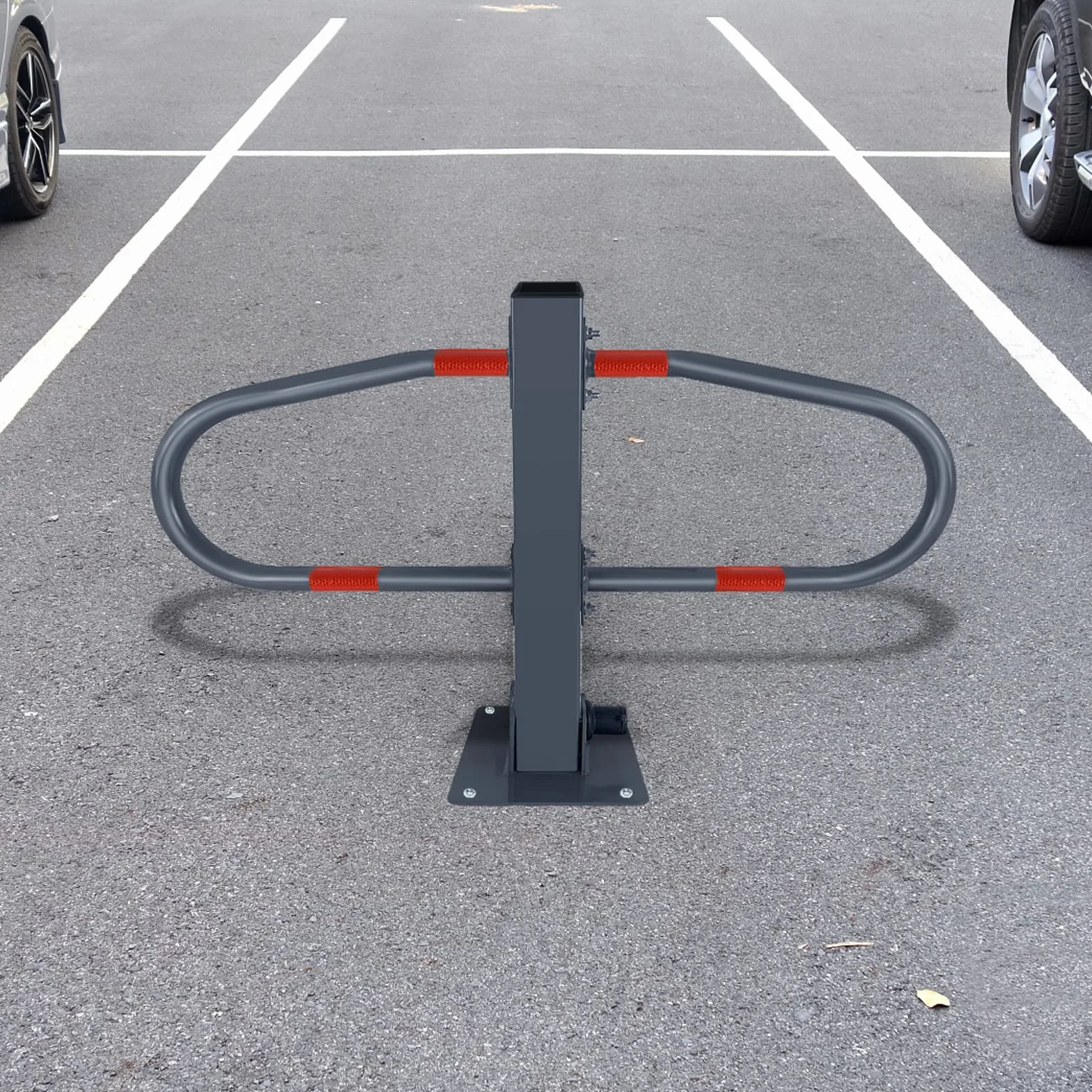 NAIZY Słupki parkingowe składane z 3 kluczami i odblaskową naklejką, pałąk parkingowy 73 x 51 cm, ocynkowany metal, do samochodów osobowych, parkingowych, kolor srebrny