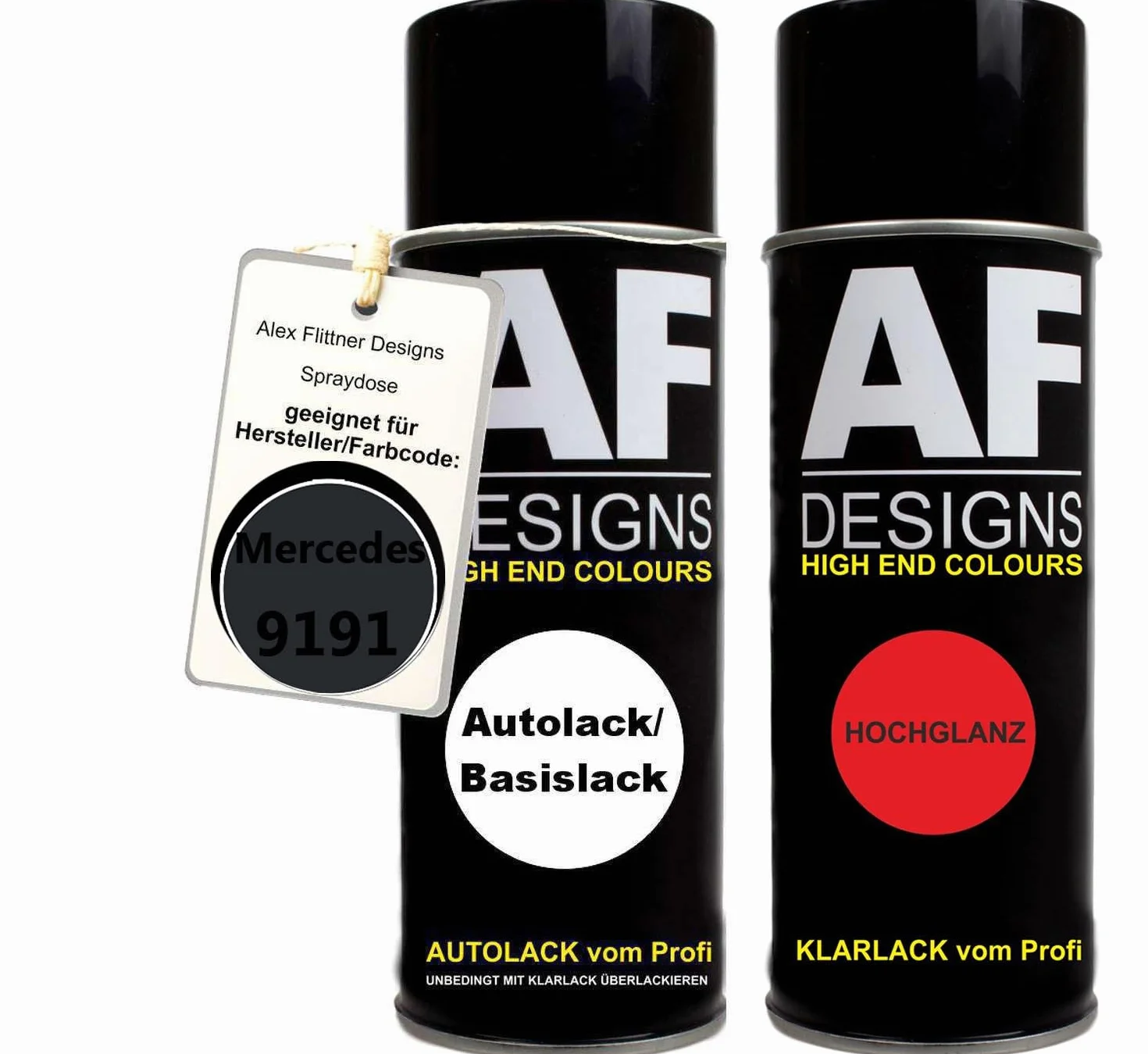 Alex Flittner Designs Lakier samochodowy puszka sprayu zestaw do Mercedes/Daimler Benz 9191 czarny kosmos metaliczny lakier bazowy lakier bezbarwny puszka z aerozolem 400 ml