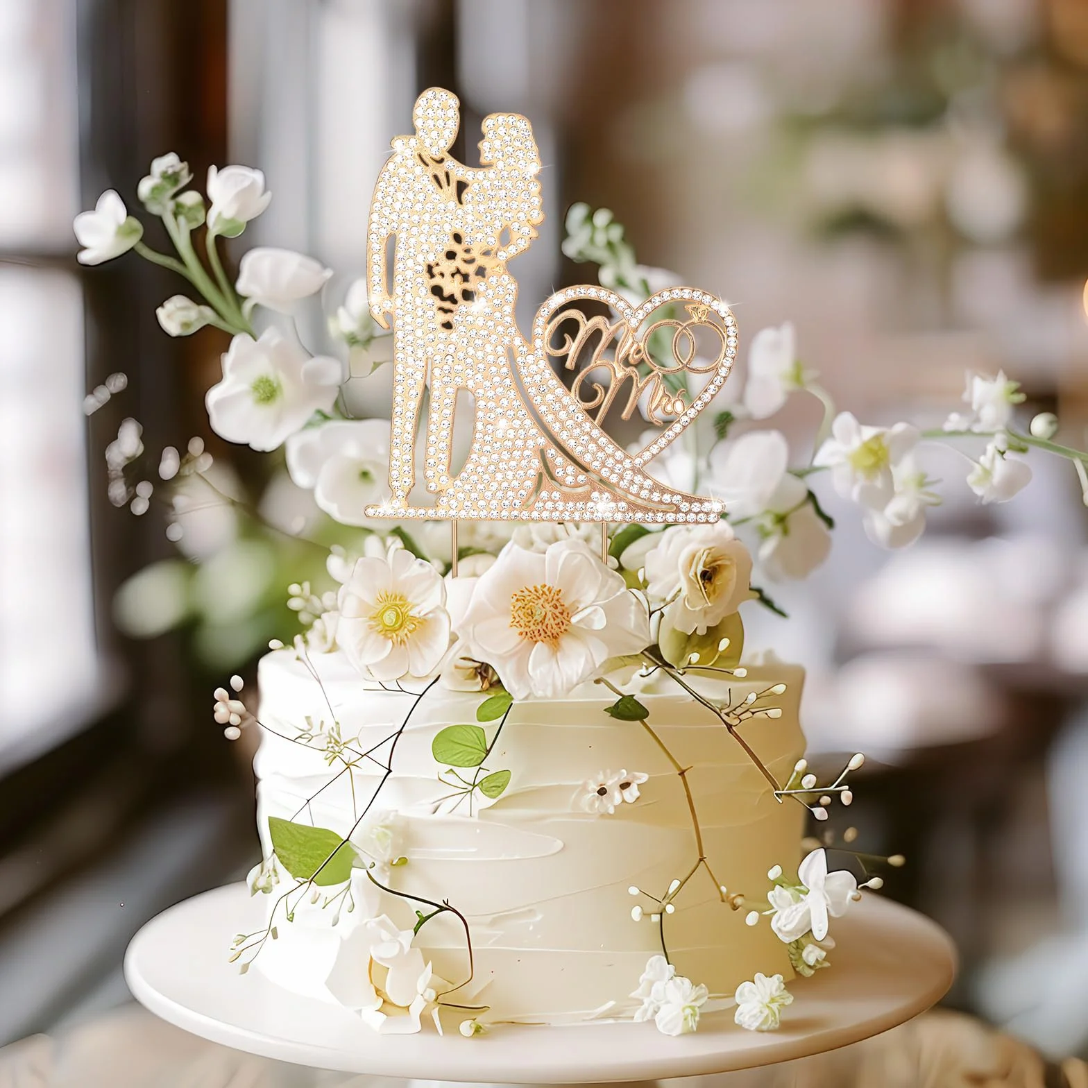 COMNICO Mr & Mrs topper na tort weselny topper na tort z metalu, dekoracja tortu i tortu, kamienie strasu, przyjęcie rocznicowe, przyjęcie dla panny młodej, zaręczyny, tort weselny, akcesoria