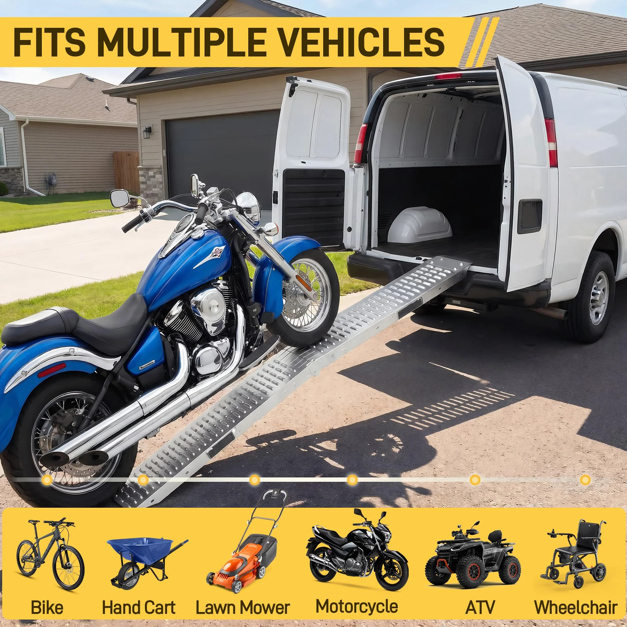 Froadp Składana Antypoślizgowa Rampa Załadunkowa Ocynkowana Składana Rampa Załadunkowa 180x22,5x4,5cm Srebrny Rampa dla Samochodu Motocykla ATV car Max. Obciążenie 400KG na Parę